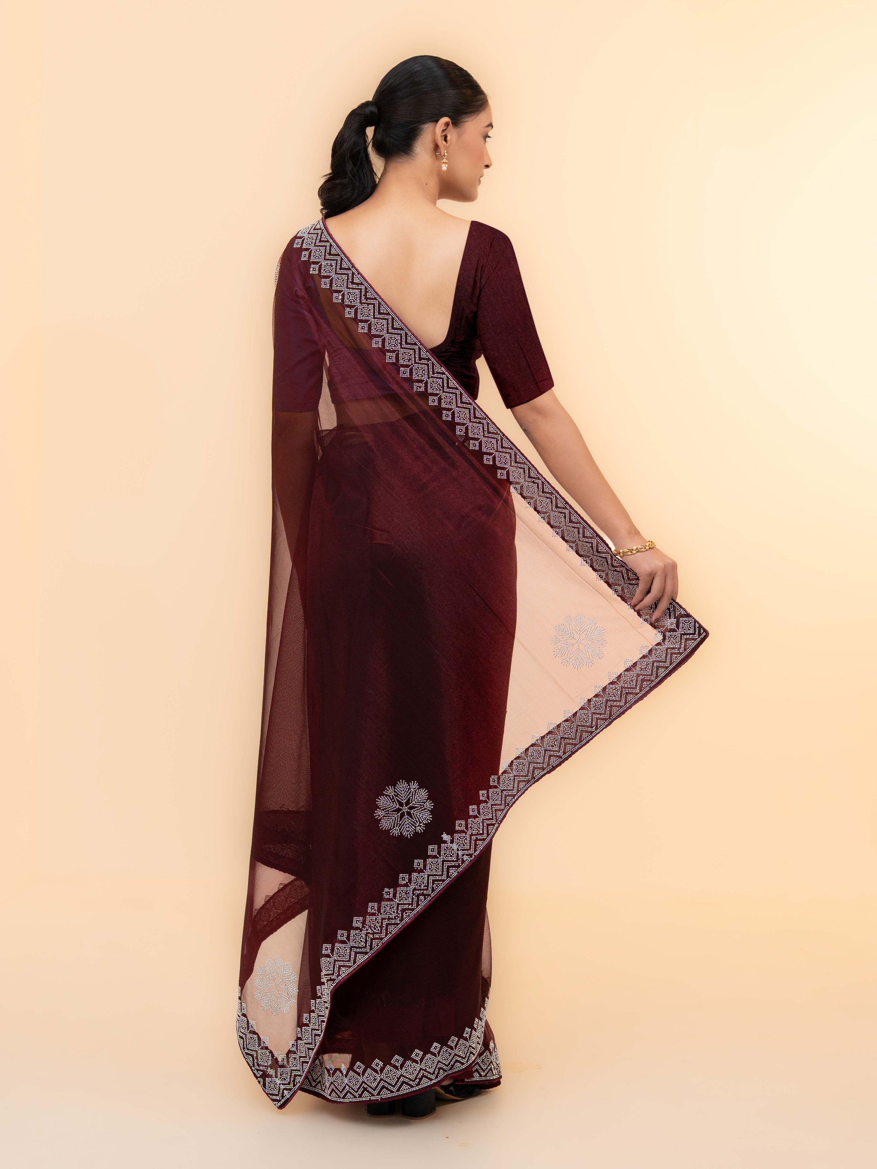 Burgundy Soft Net Saree