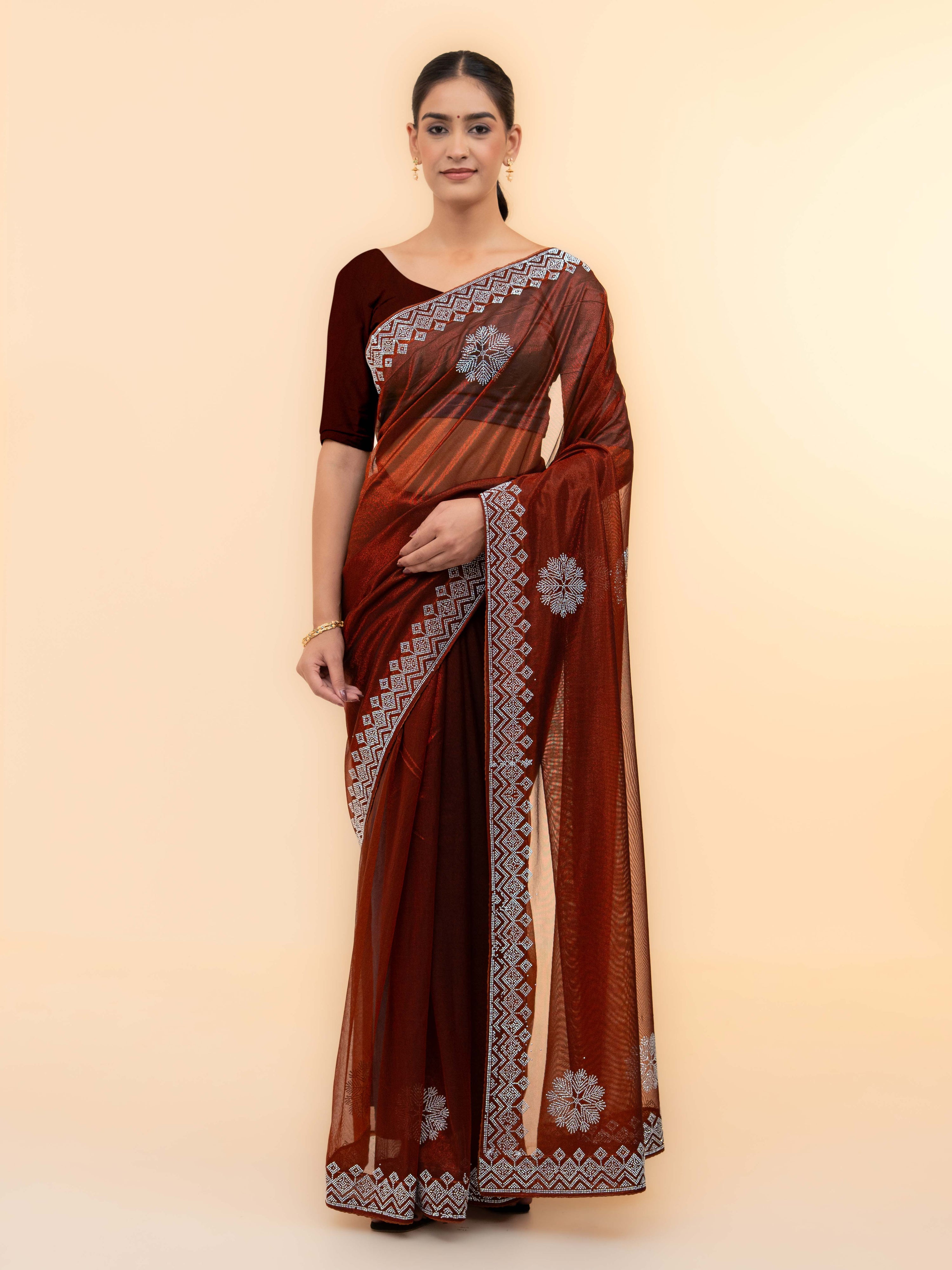 Brown Soft Net Saree