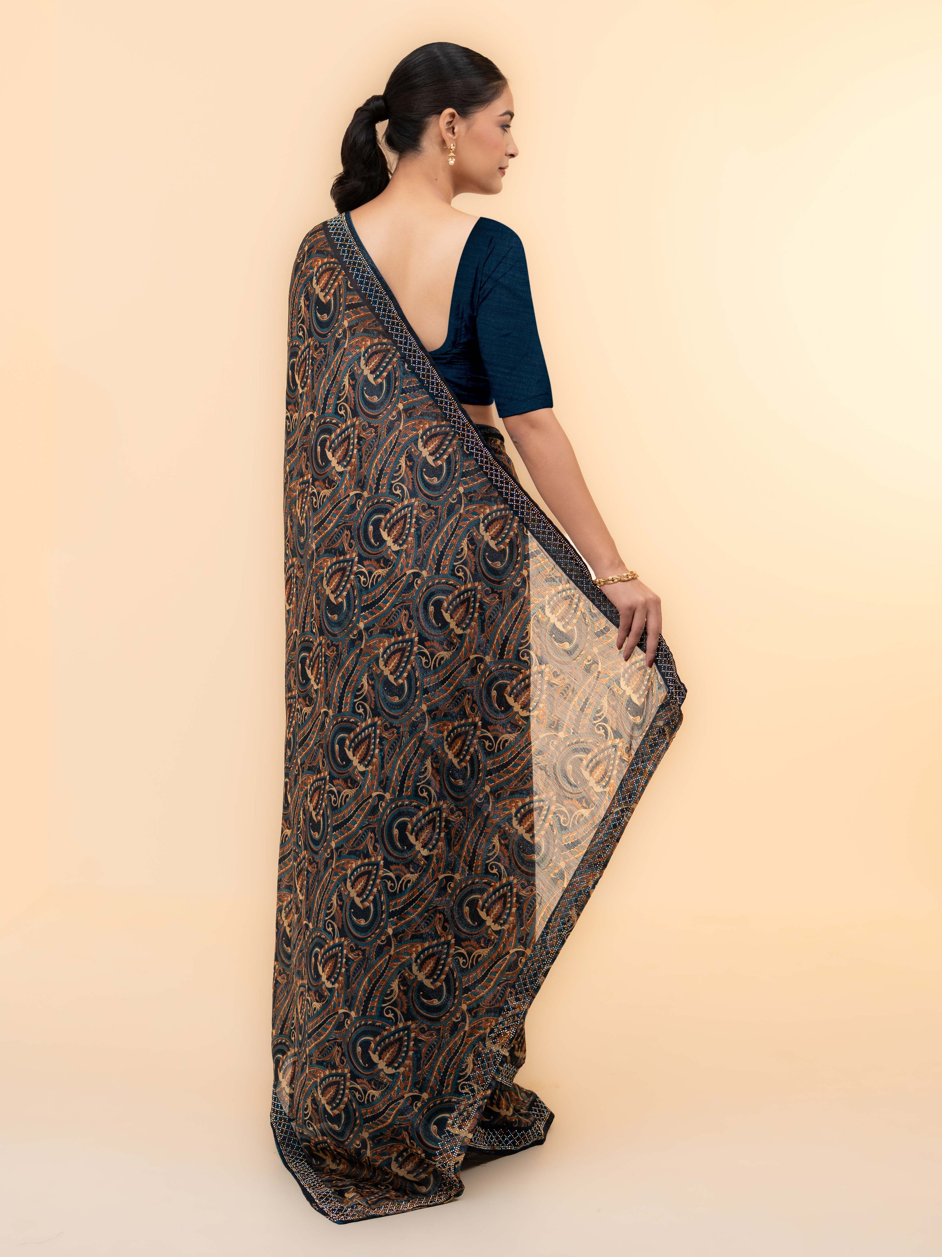 Navy Blue Soft Georgette Saree