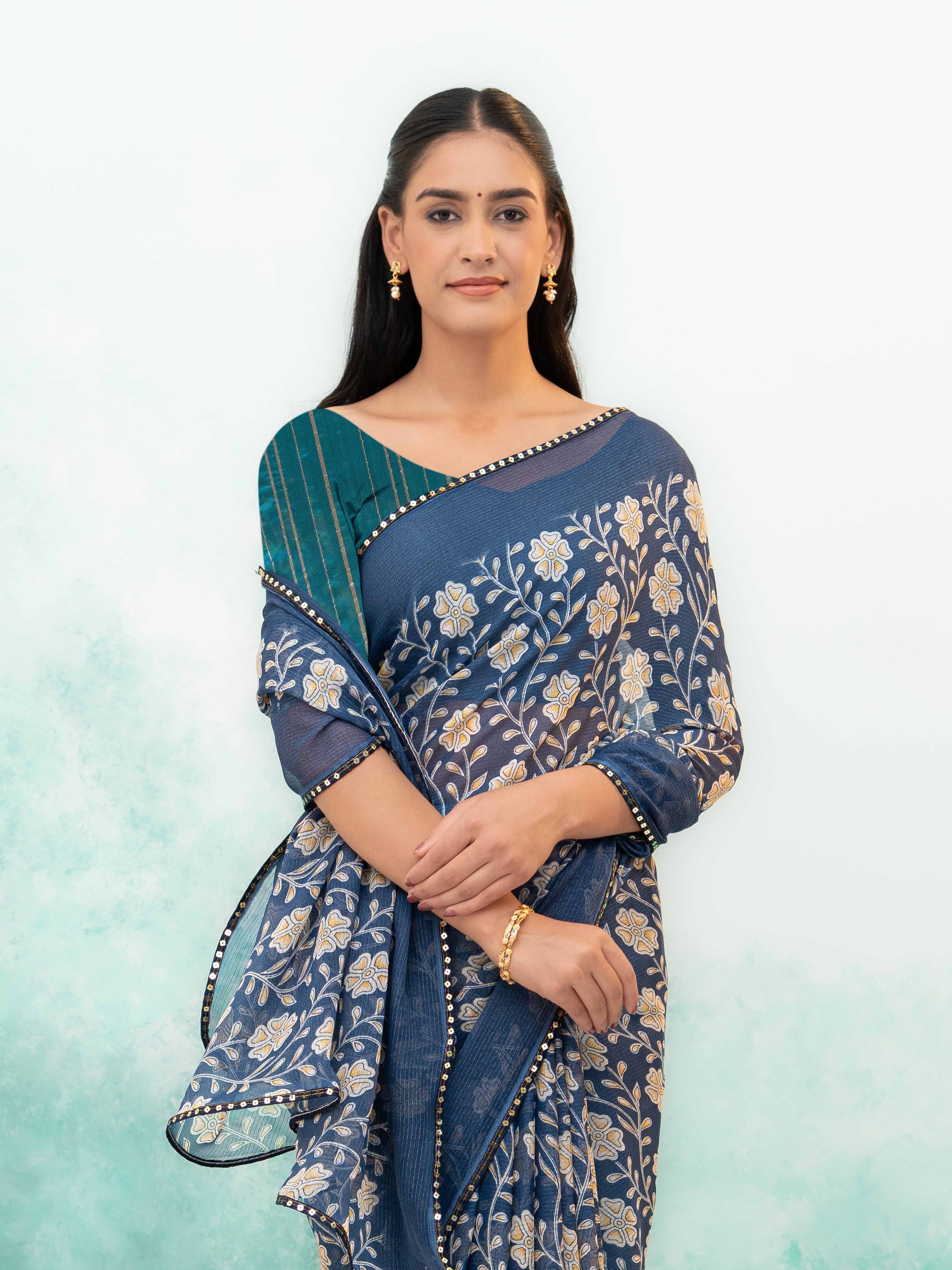 Navy Blue Soft Georgette Saree
