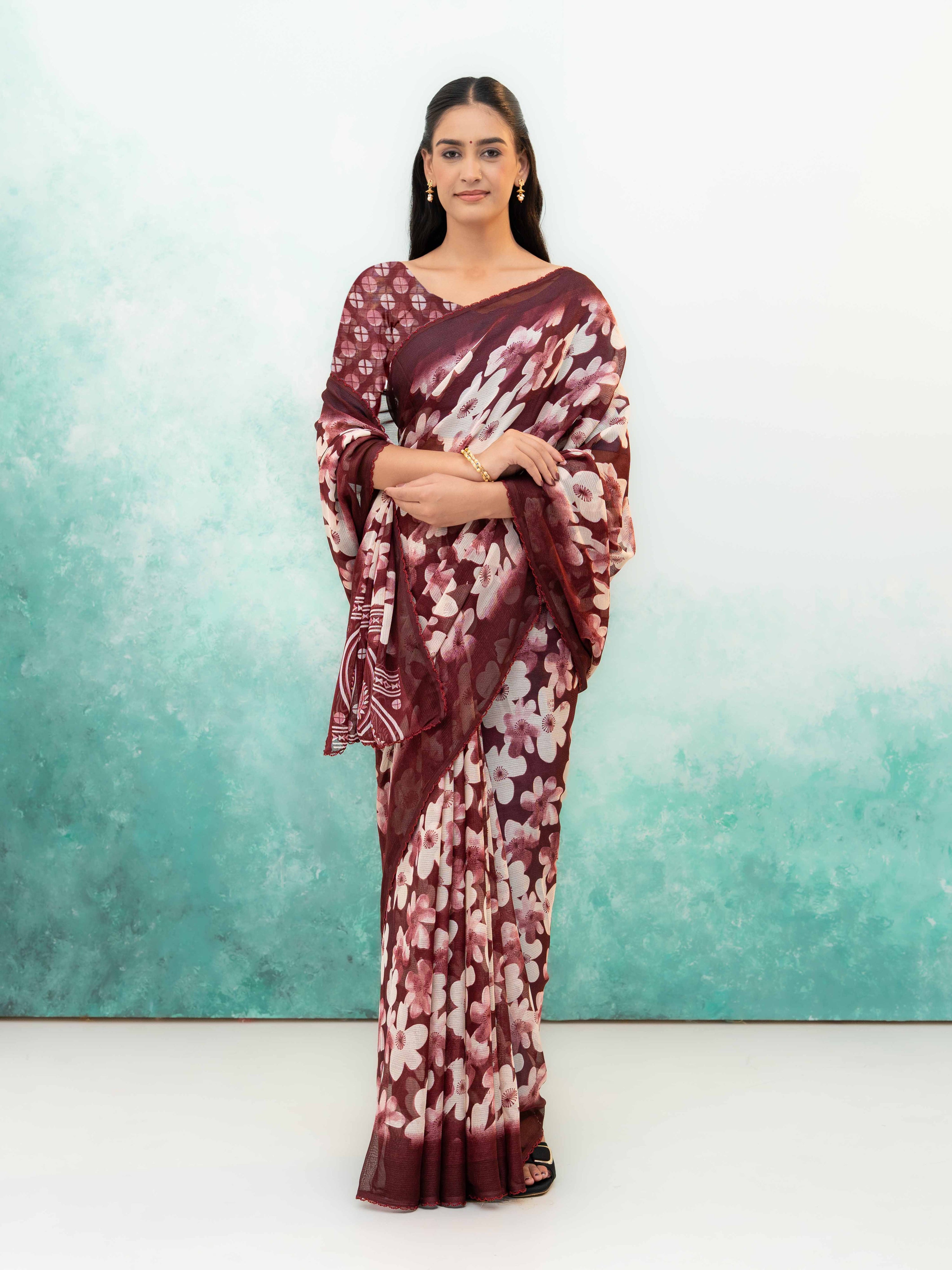 Maroon Chiffon Saree