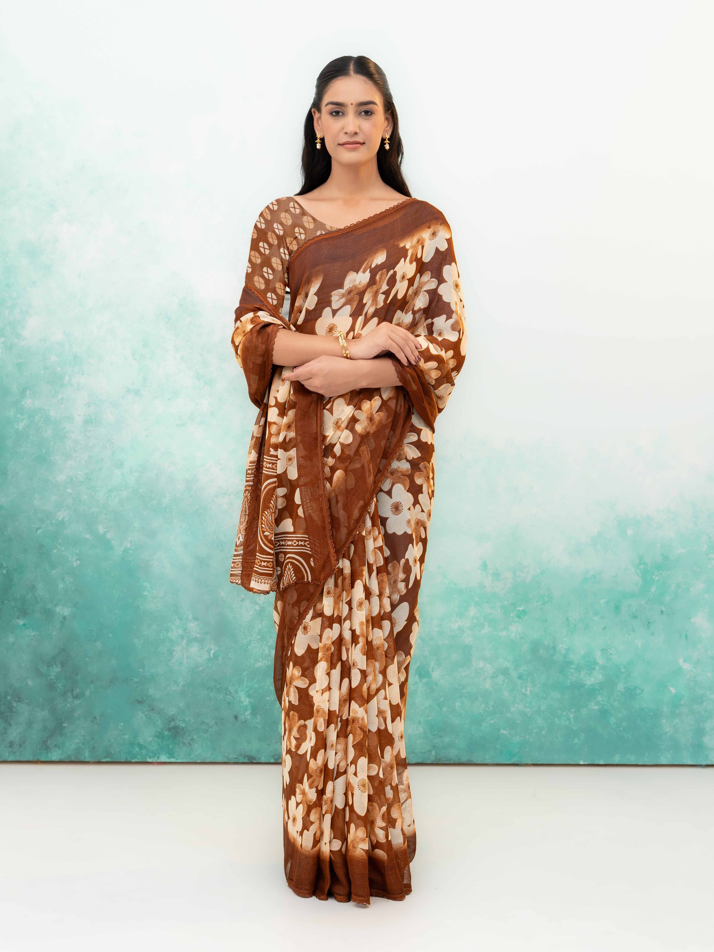 Brown Chiffon Saree