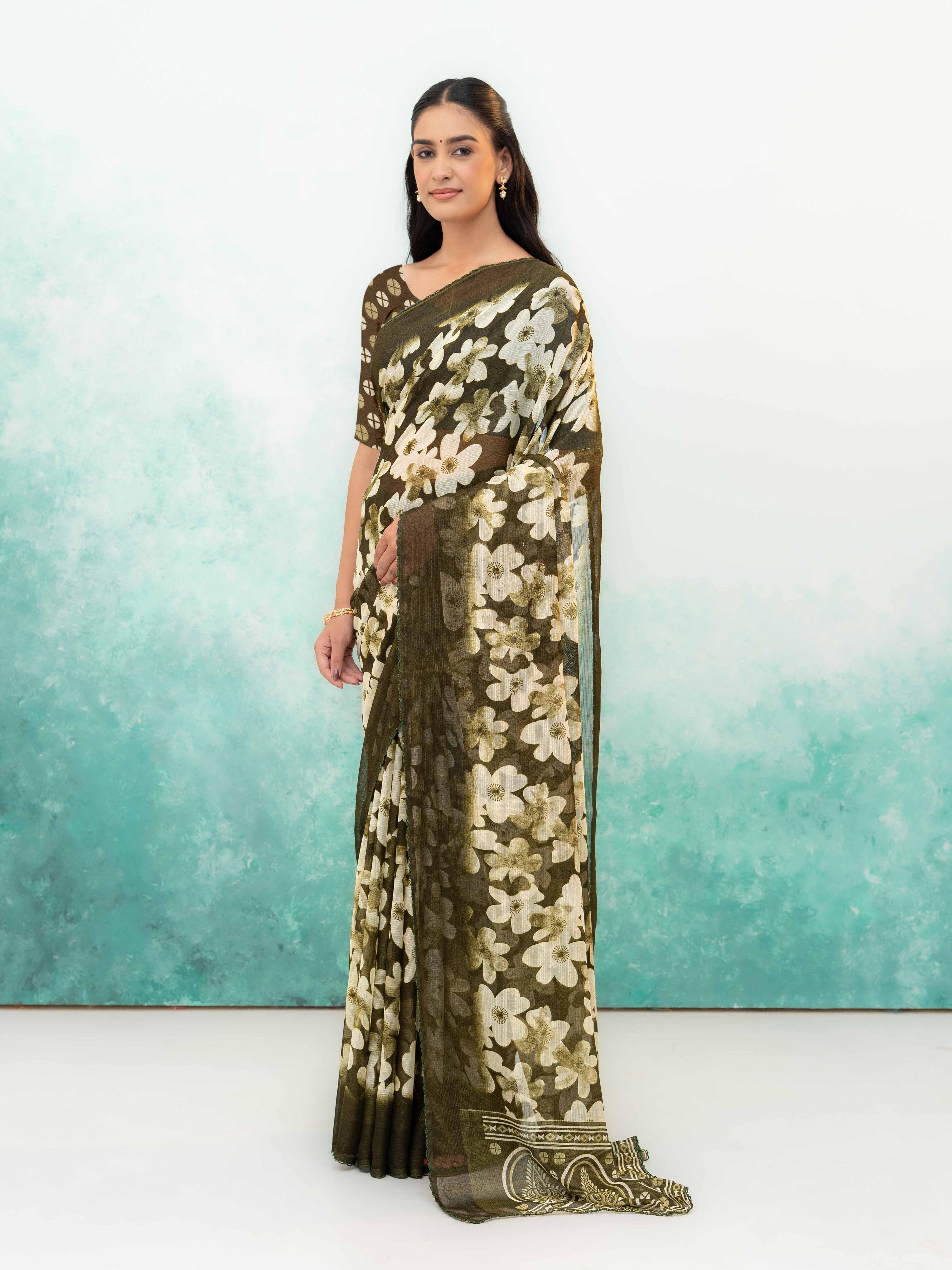 Green Chiffon Saree