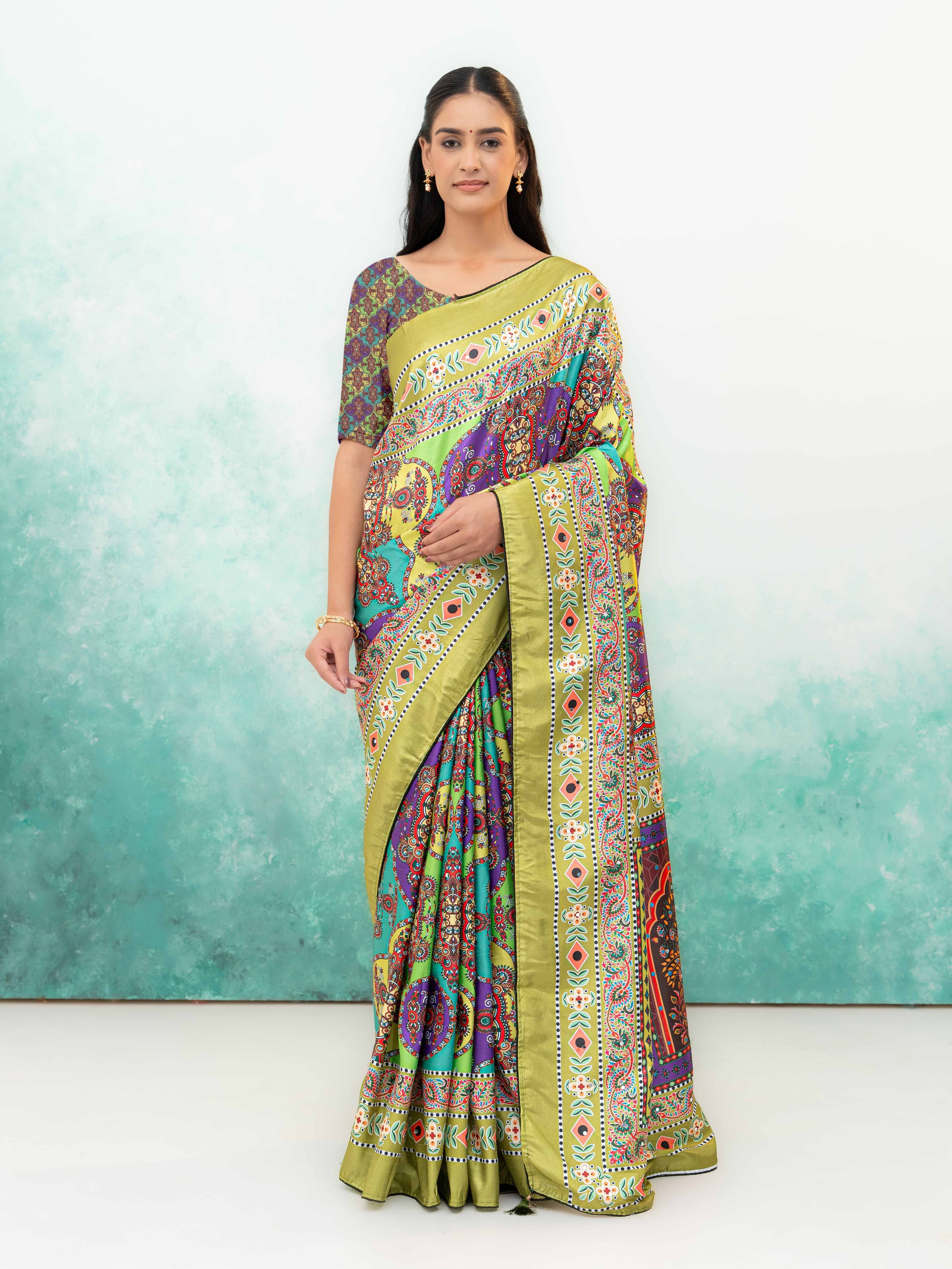 Lime Green Crepe Silk Saree