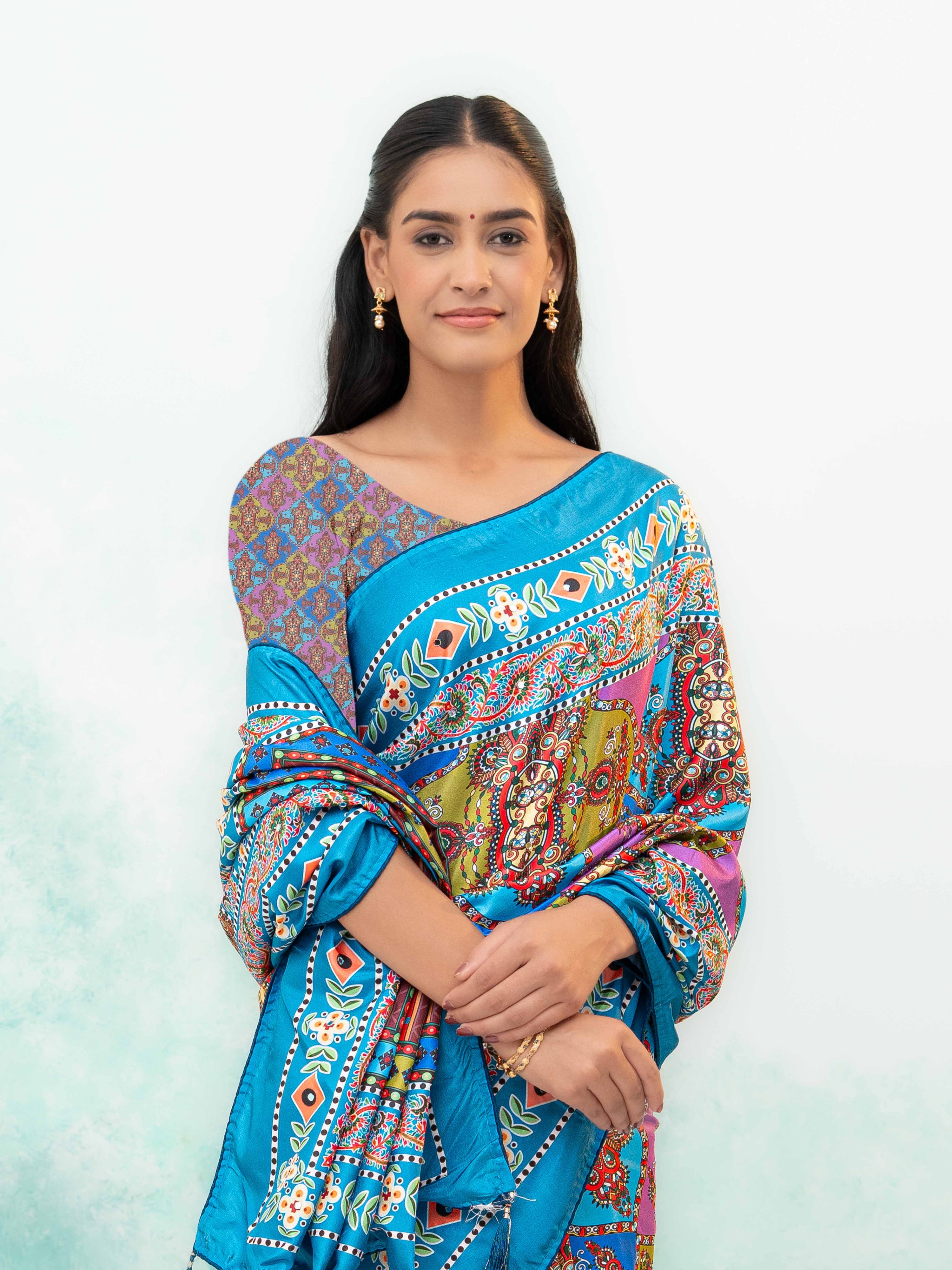 Sky Blue Crepe Silk Saree
