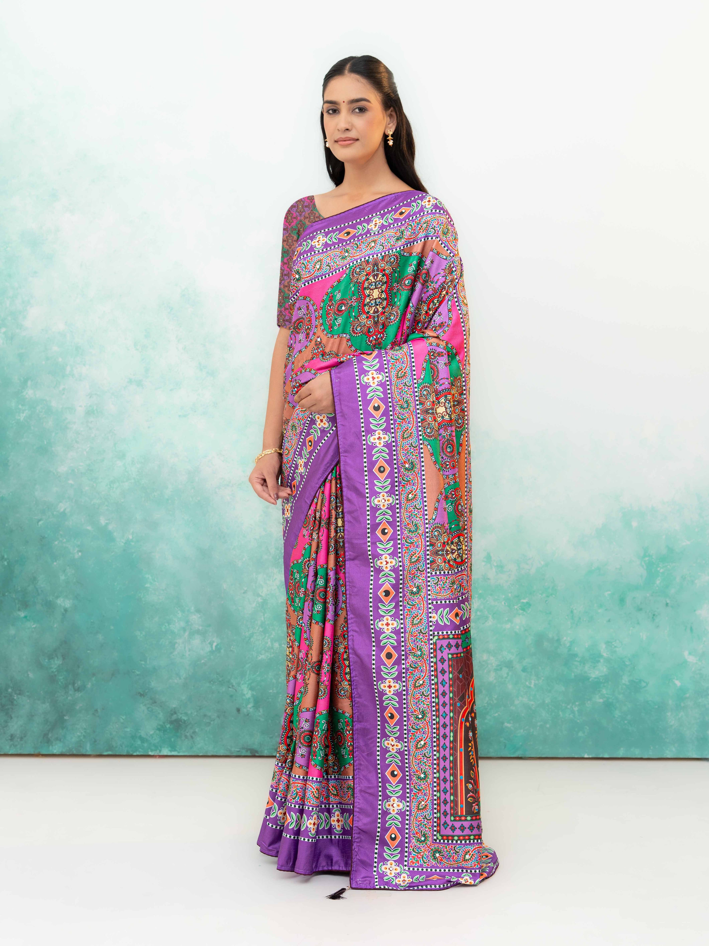 Purple Crepe Silk Saree