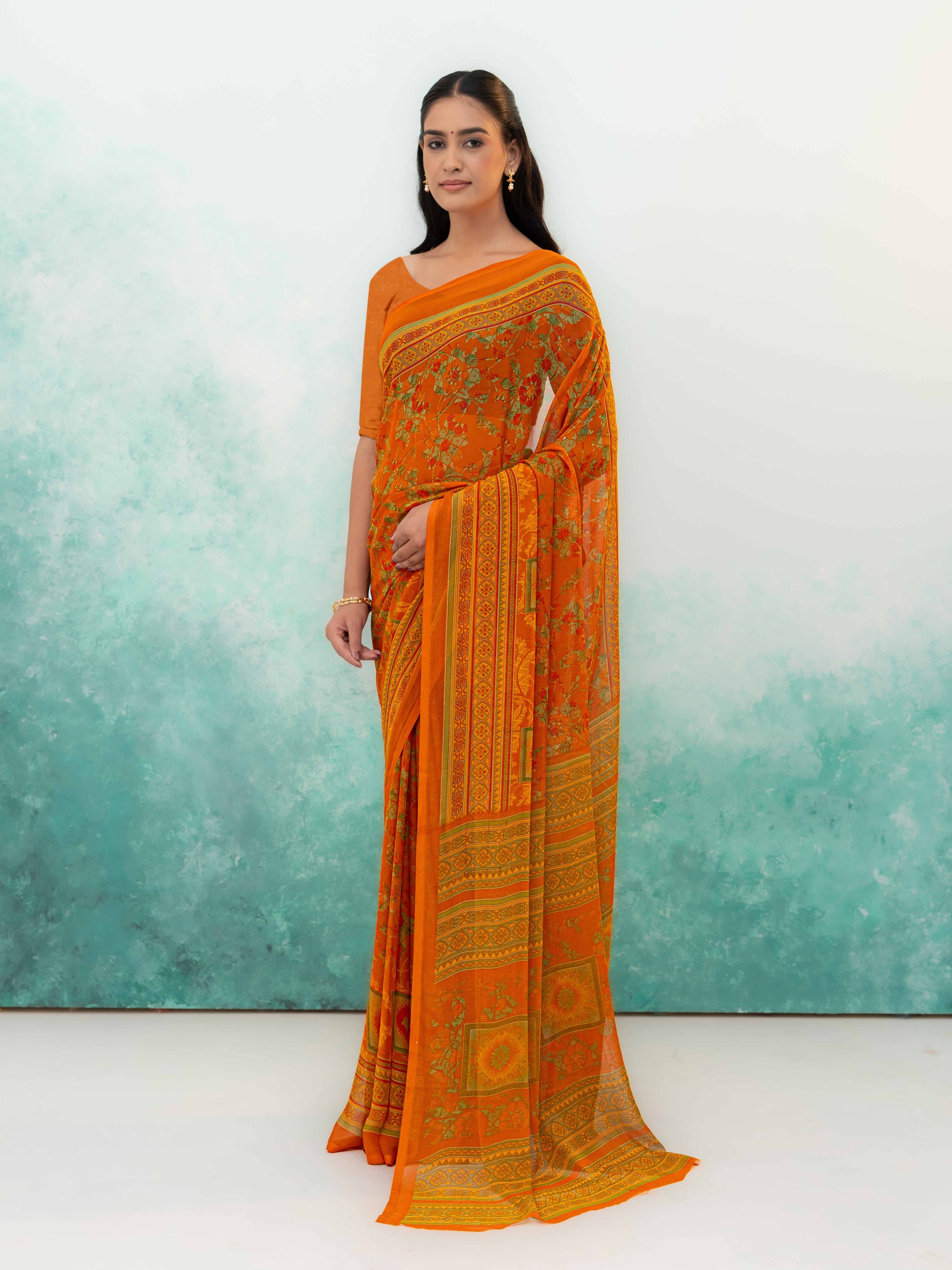 Yellow Chiffon Saree