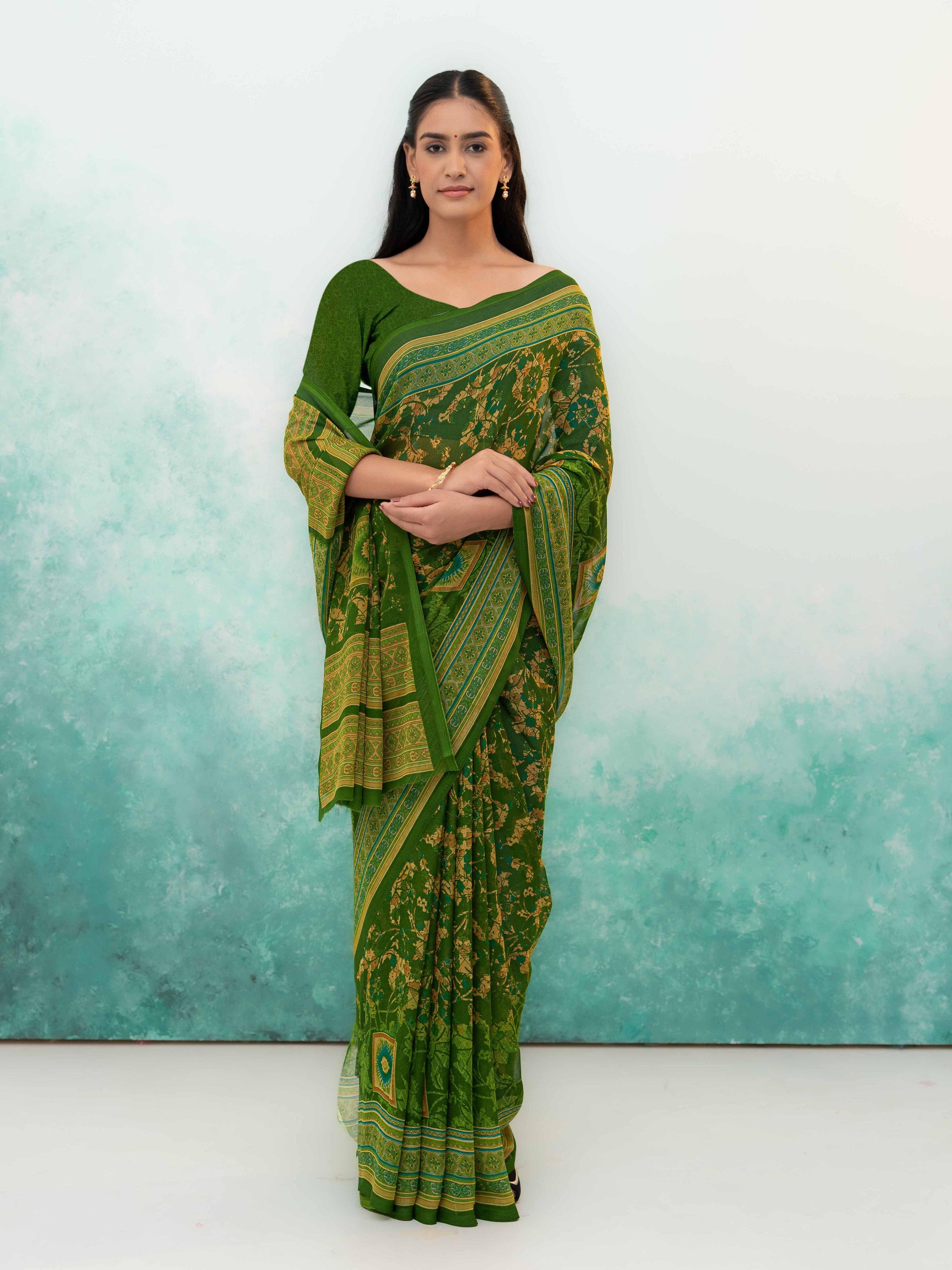 Olive Green Chiffon Saree