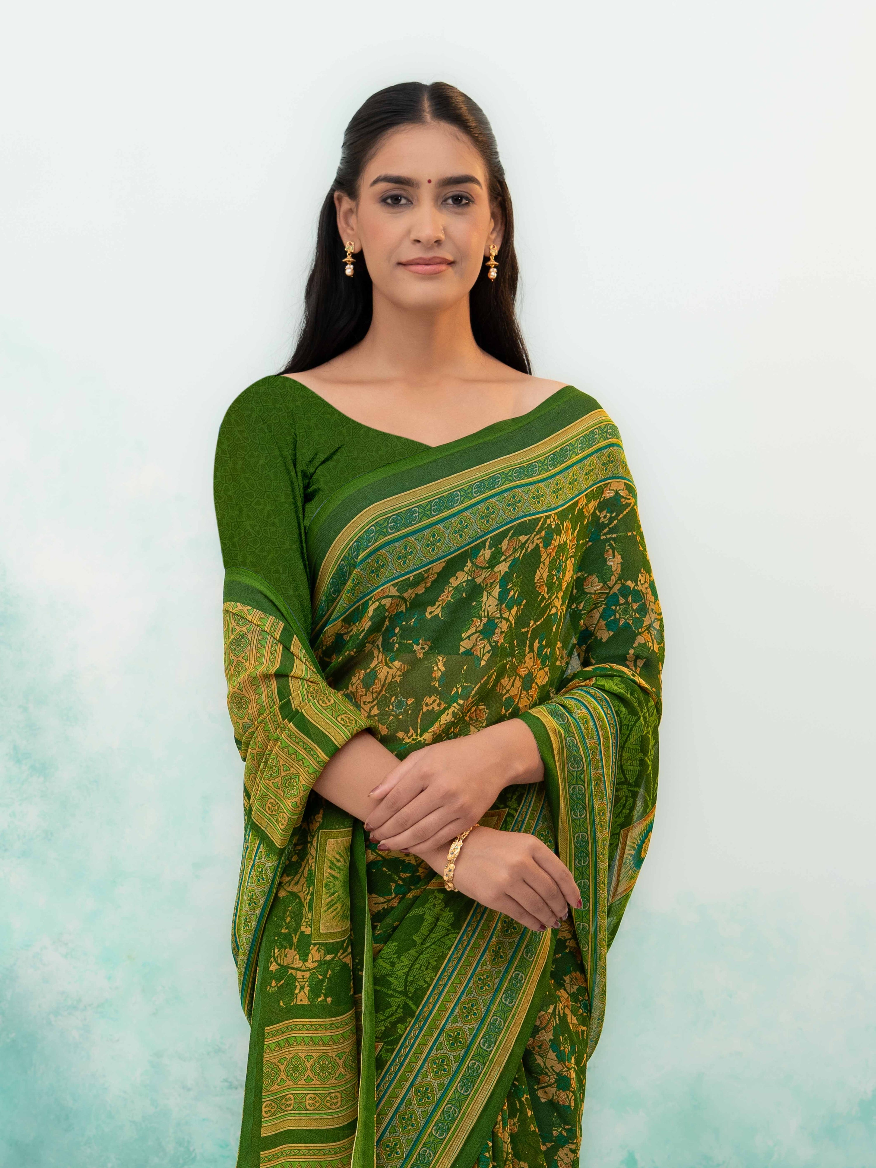 Olive Green Chiffon Saree