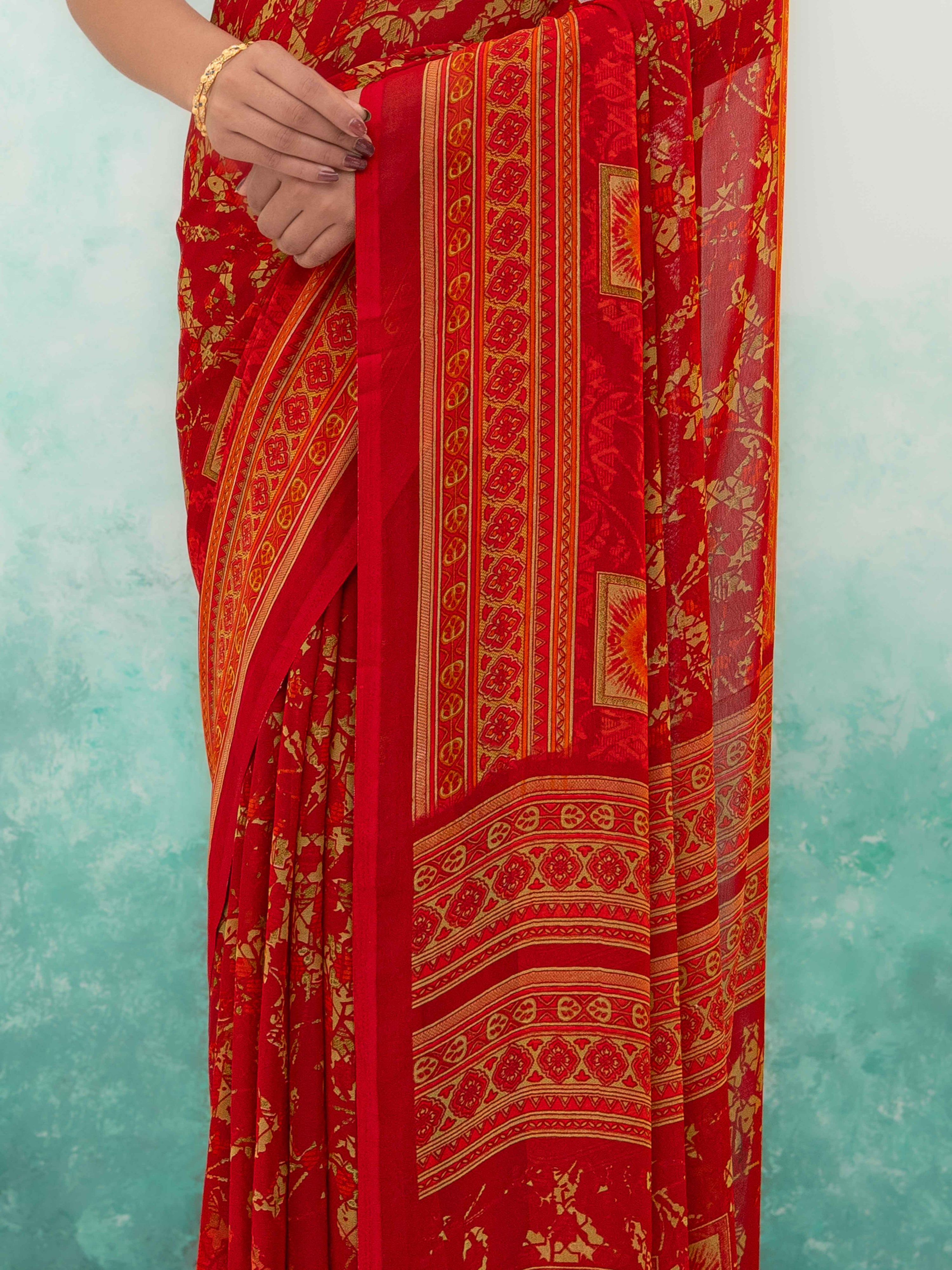 Red Chiffon Saree