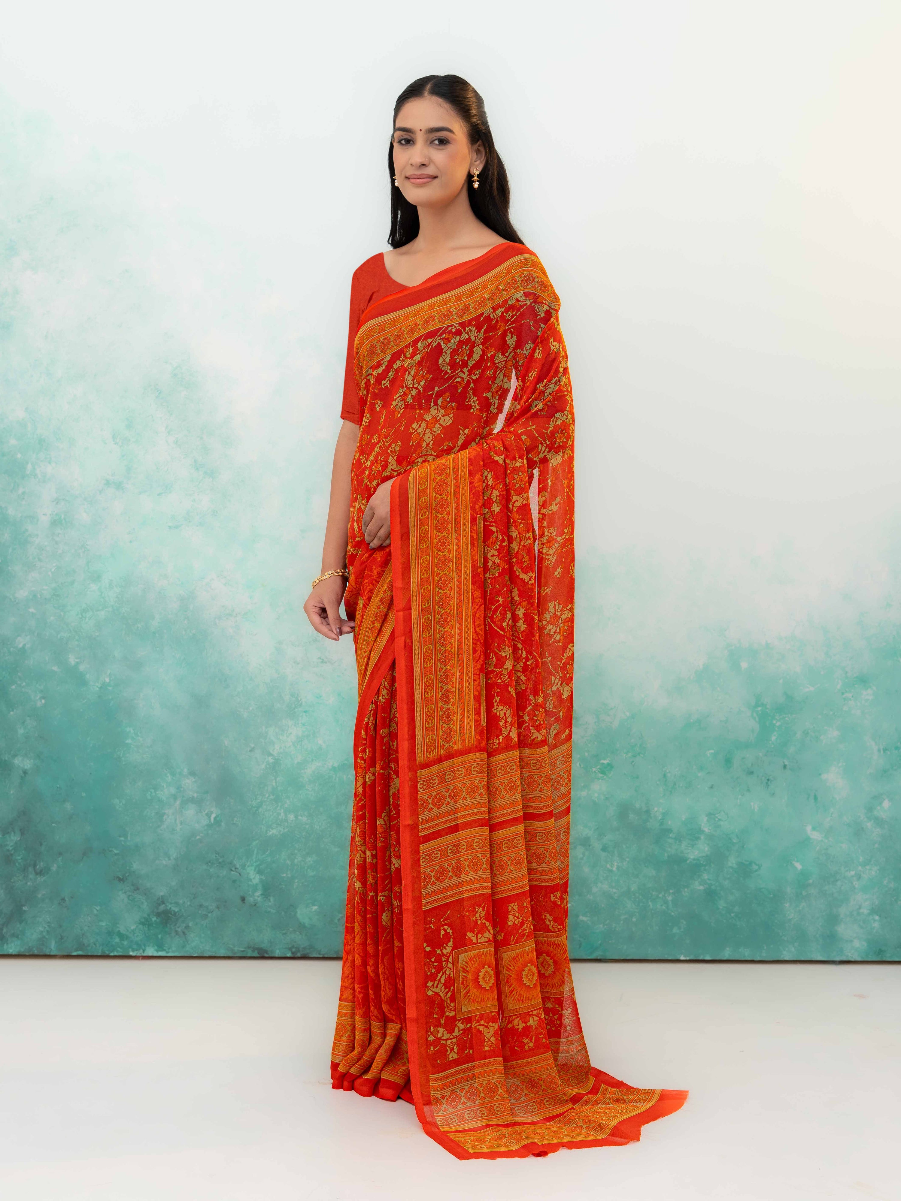Orange Chiffon Saree