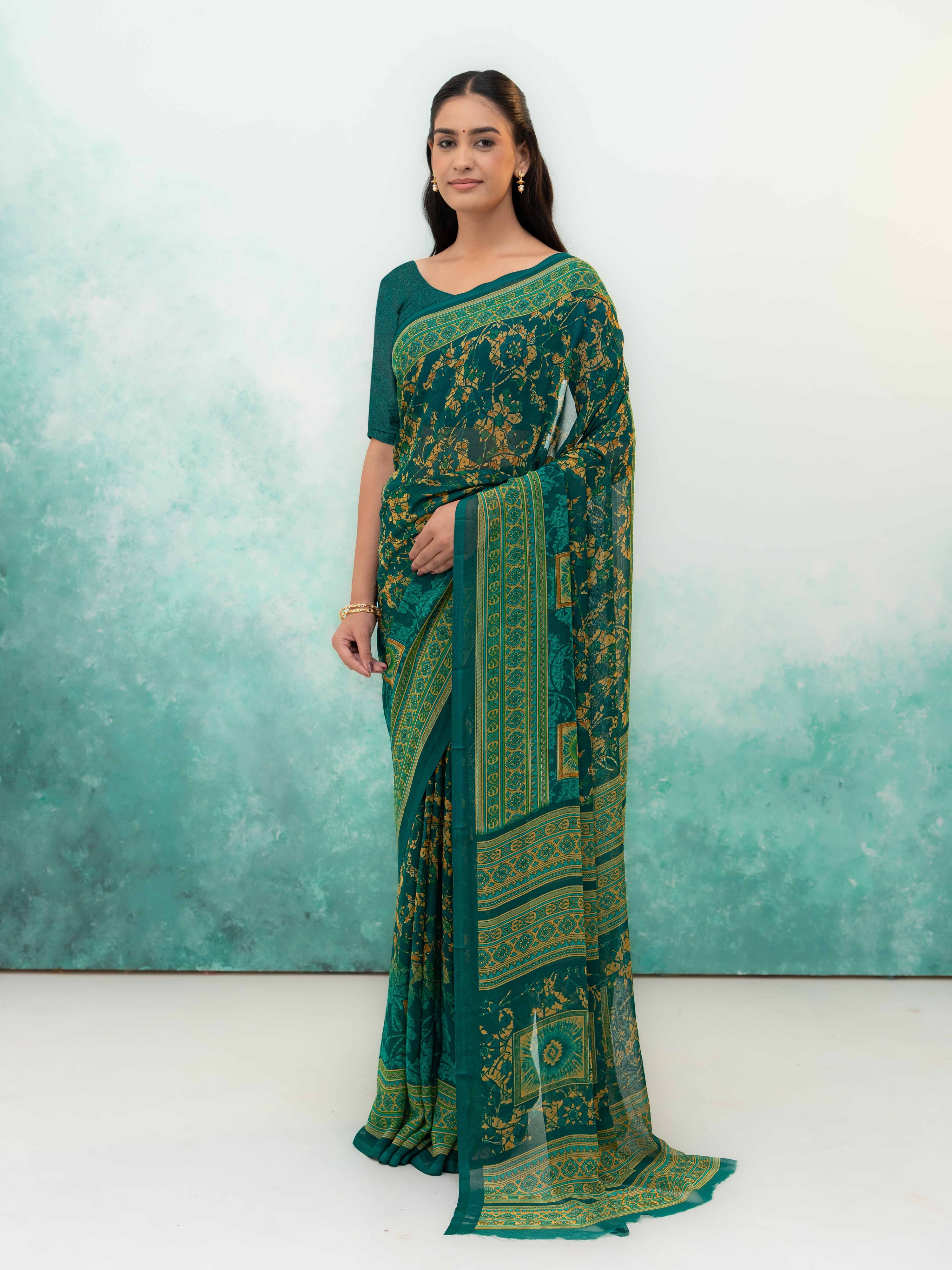 Green Chiffon Saree