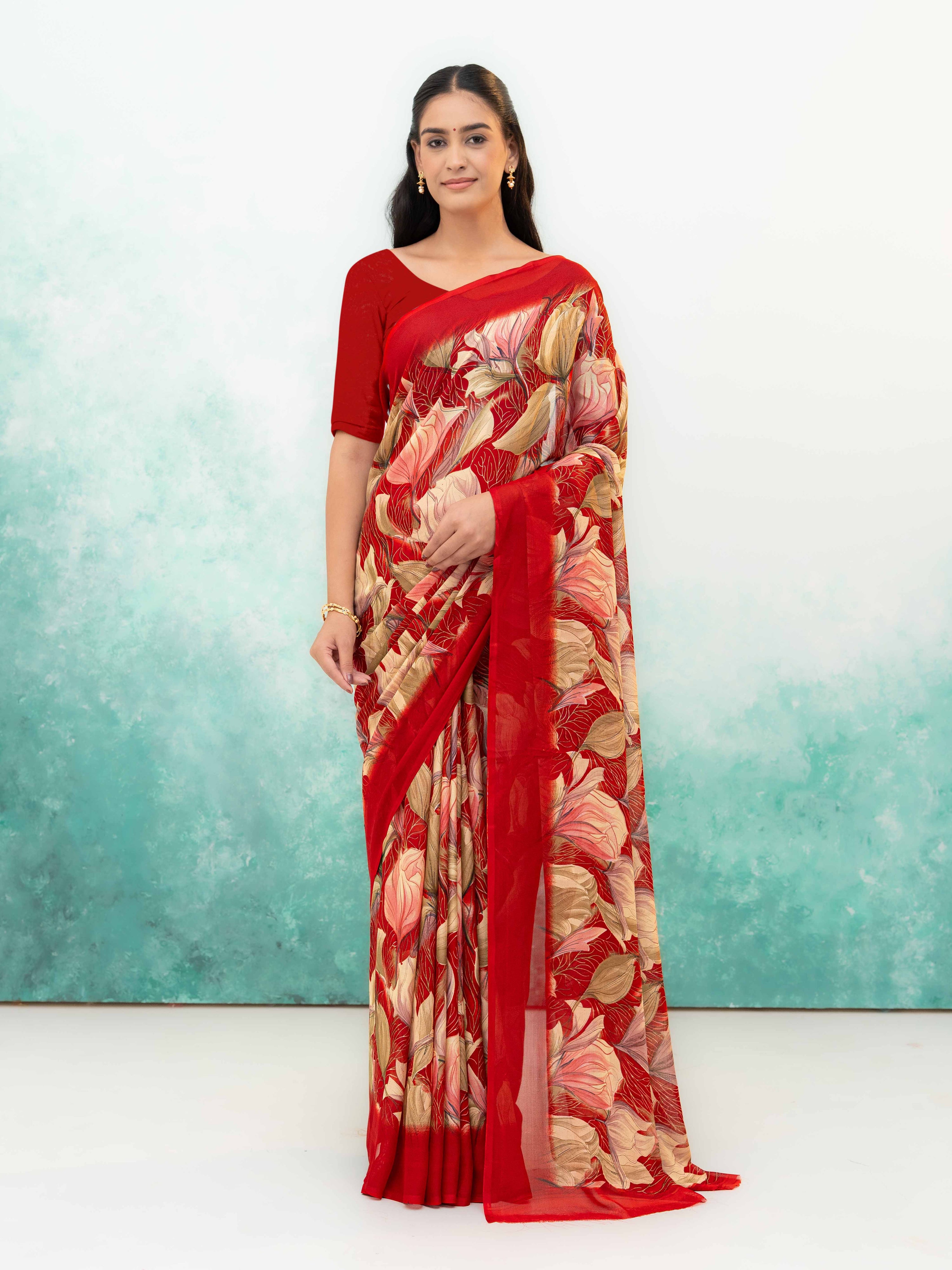 Red Georgette Chiffon Saree