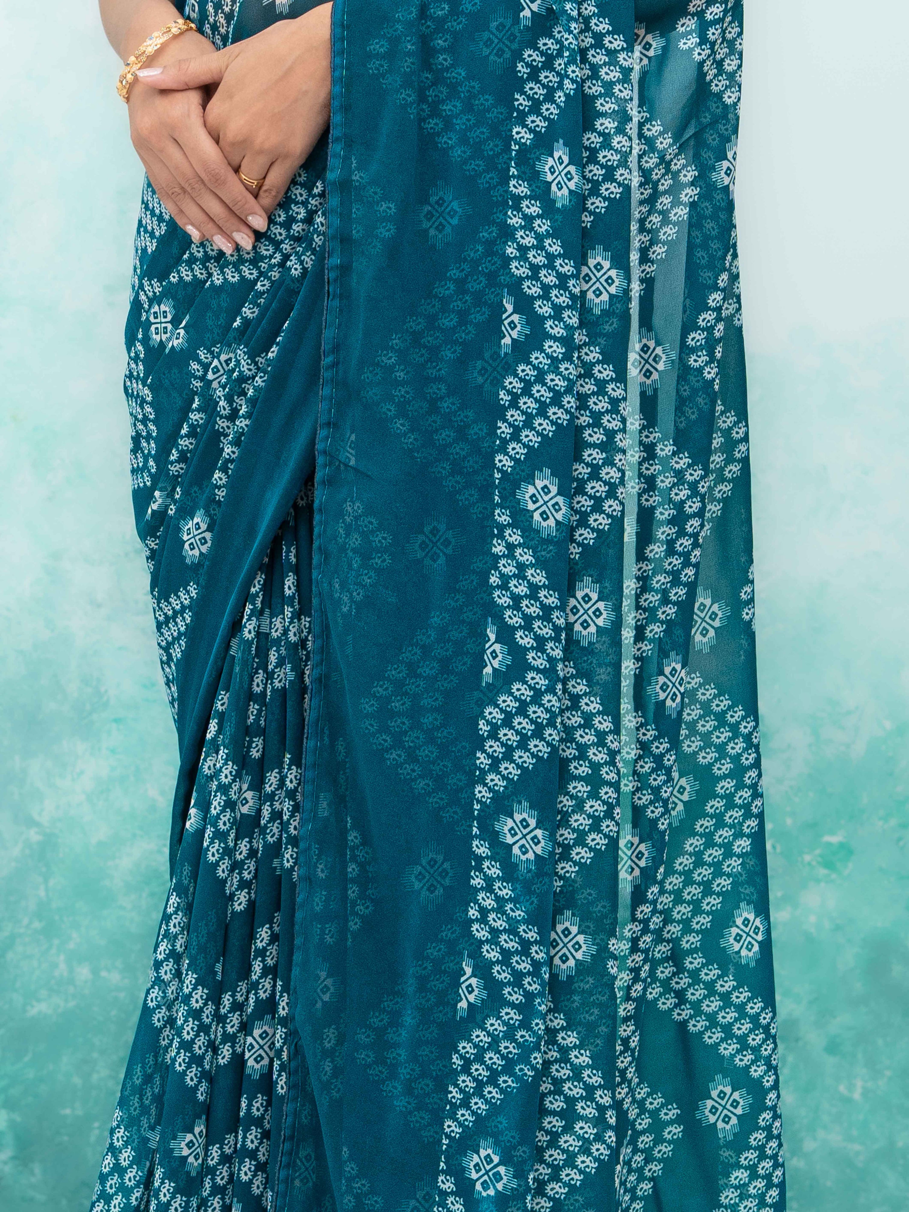 Teal Blue Georgette Saree