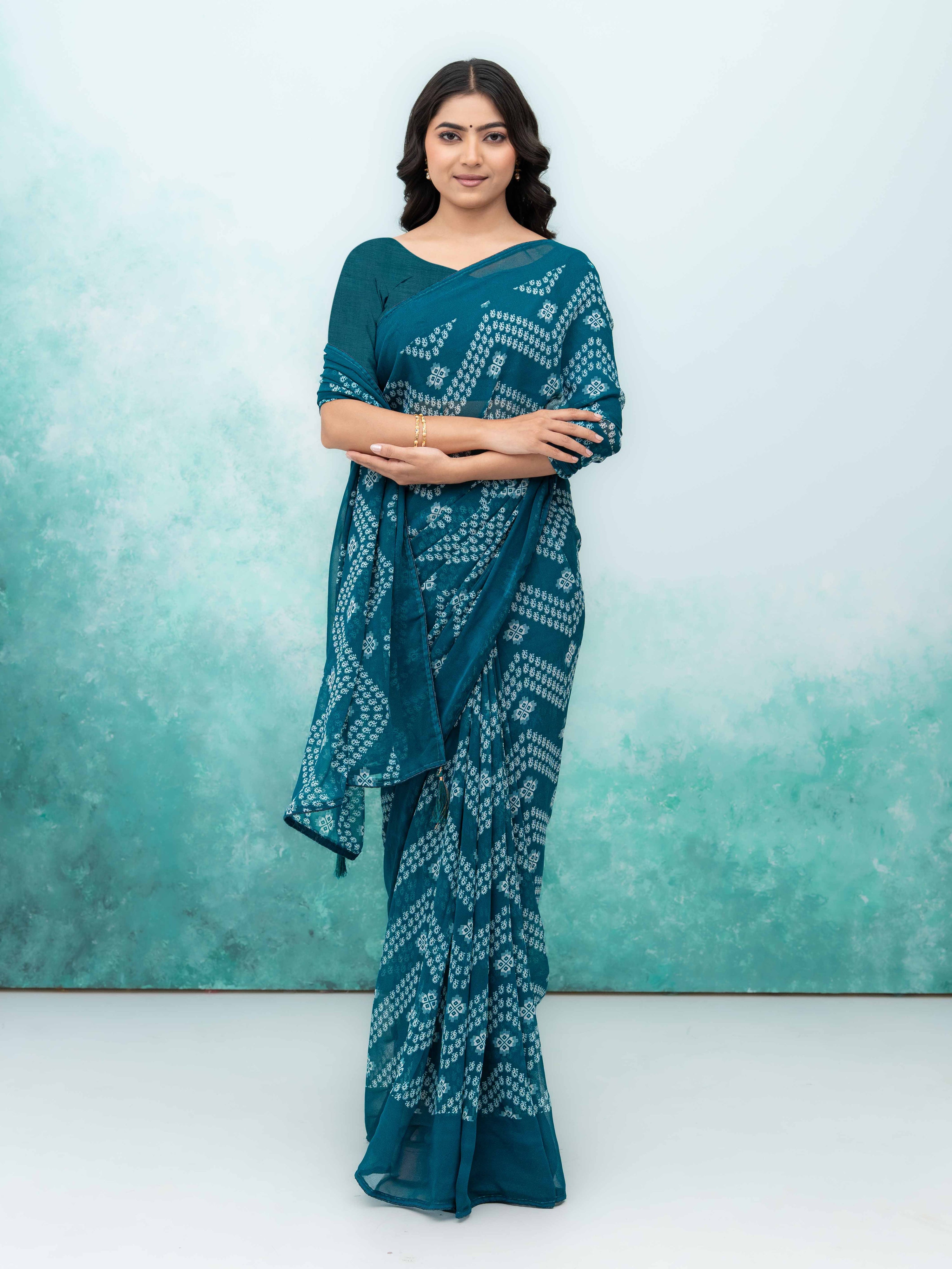 Teal Blue Georgette Saree