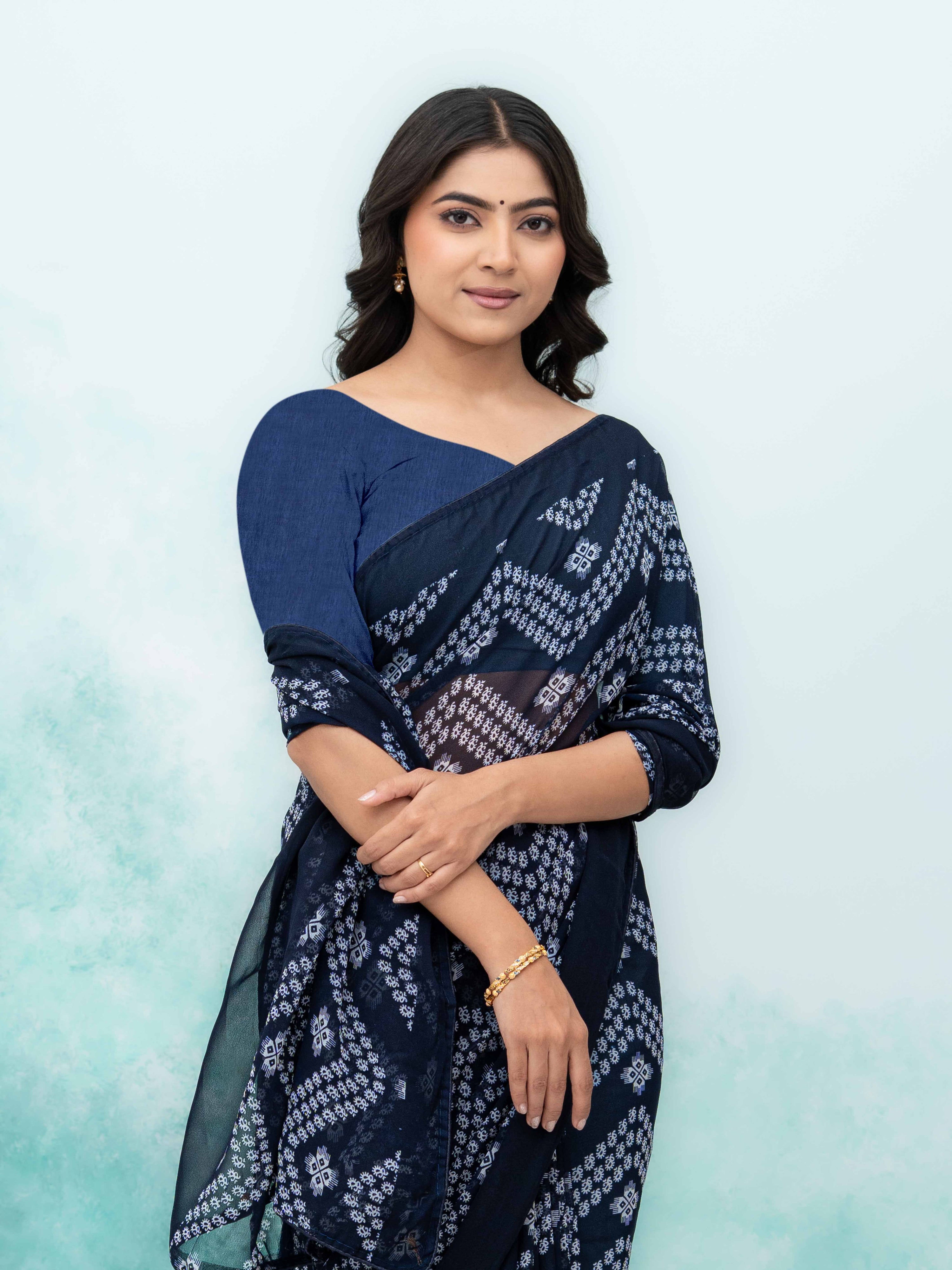 Navy Blue Georgette Saree