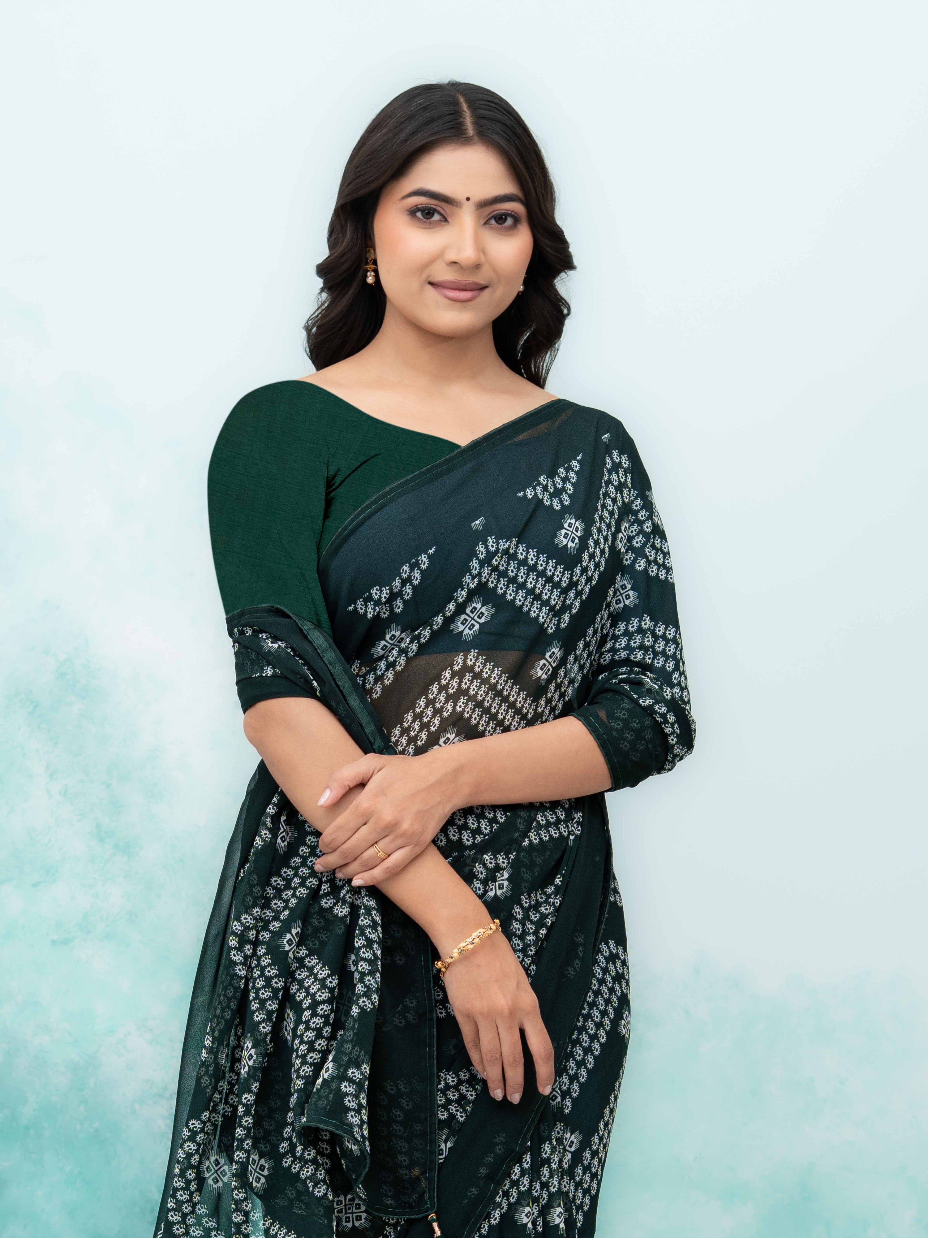 Dark Green Georgette Saree