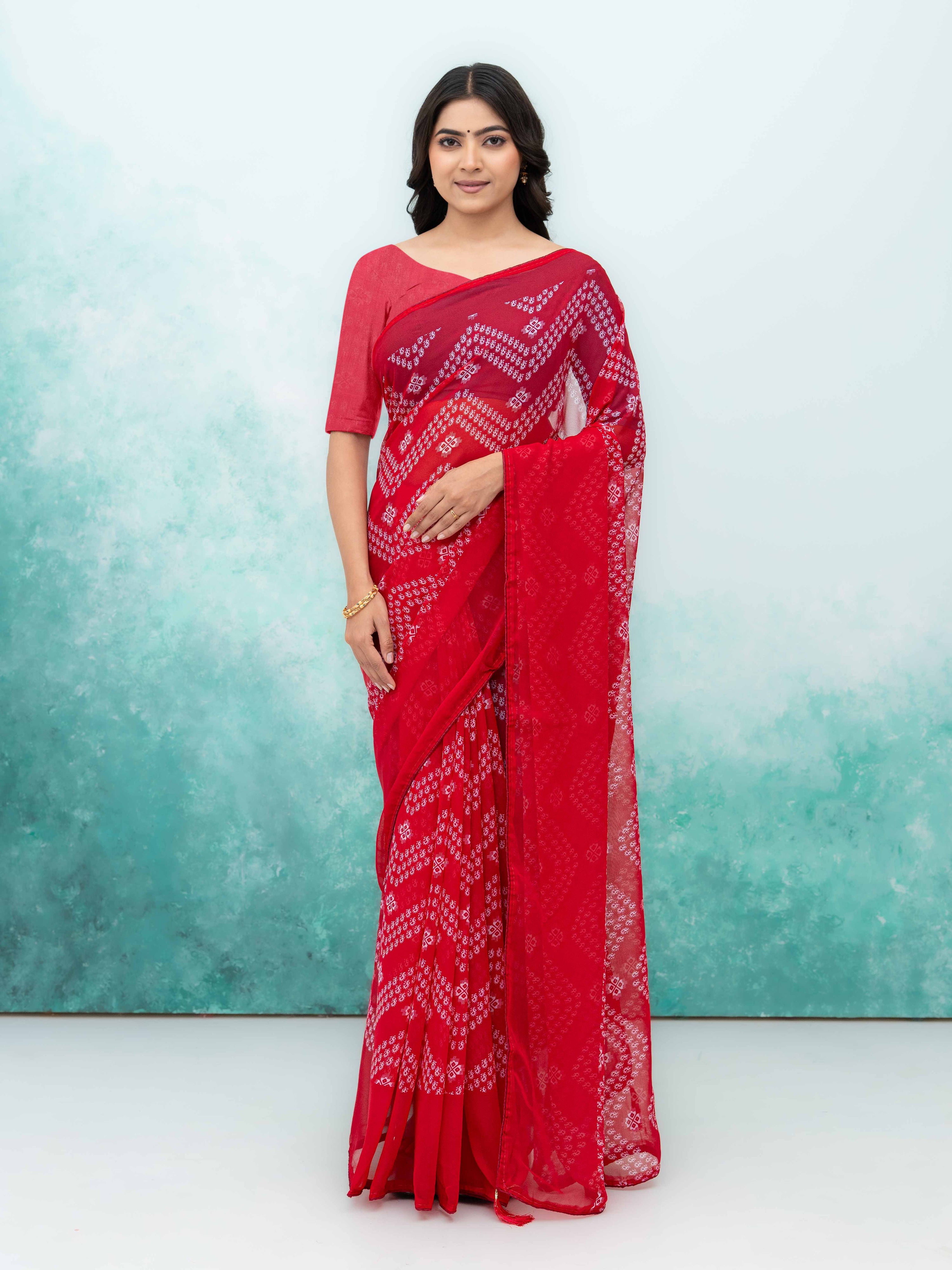 Pink Georgette Saree