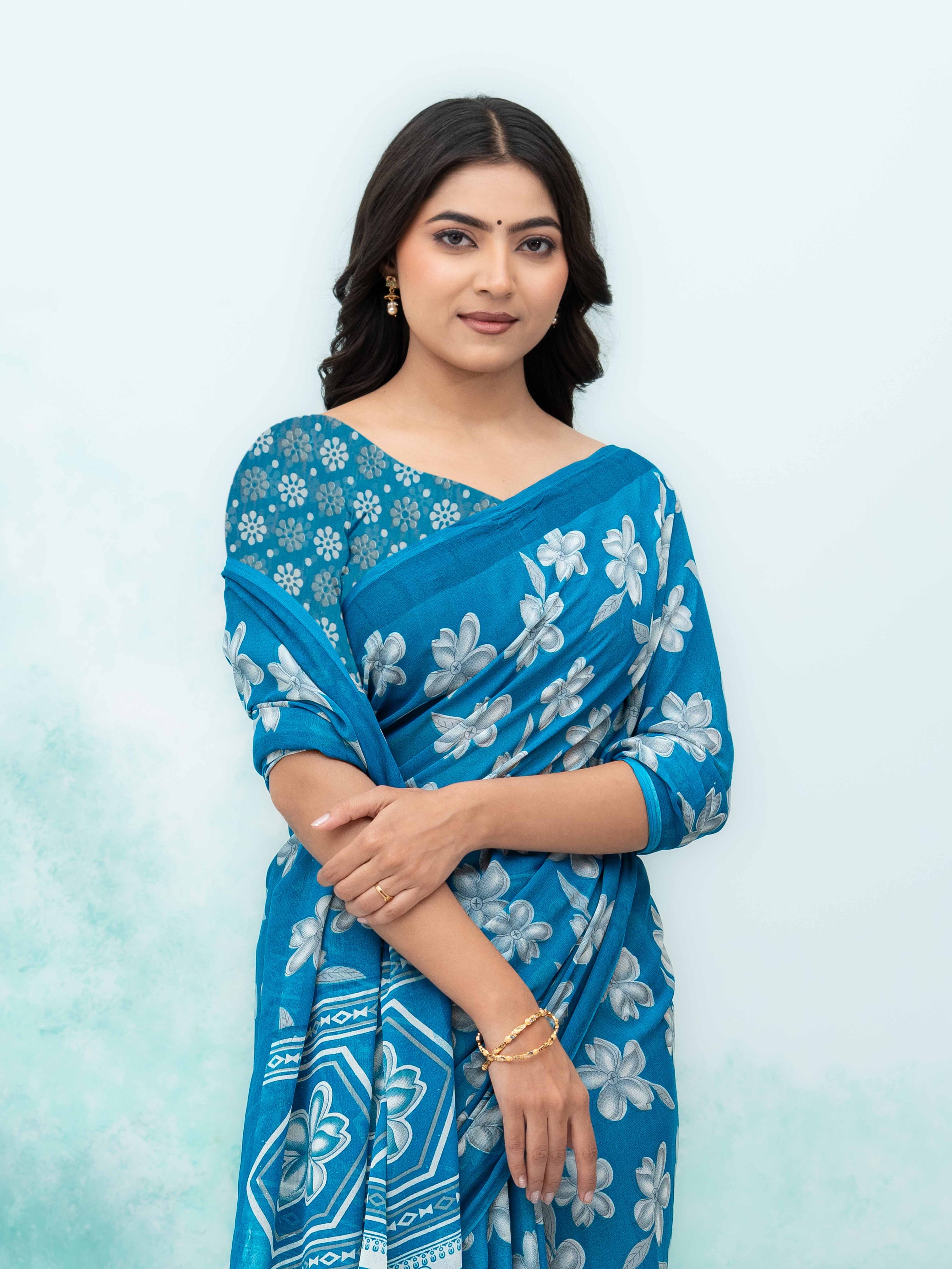 Blue Georgette Saree