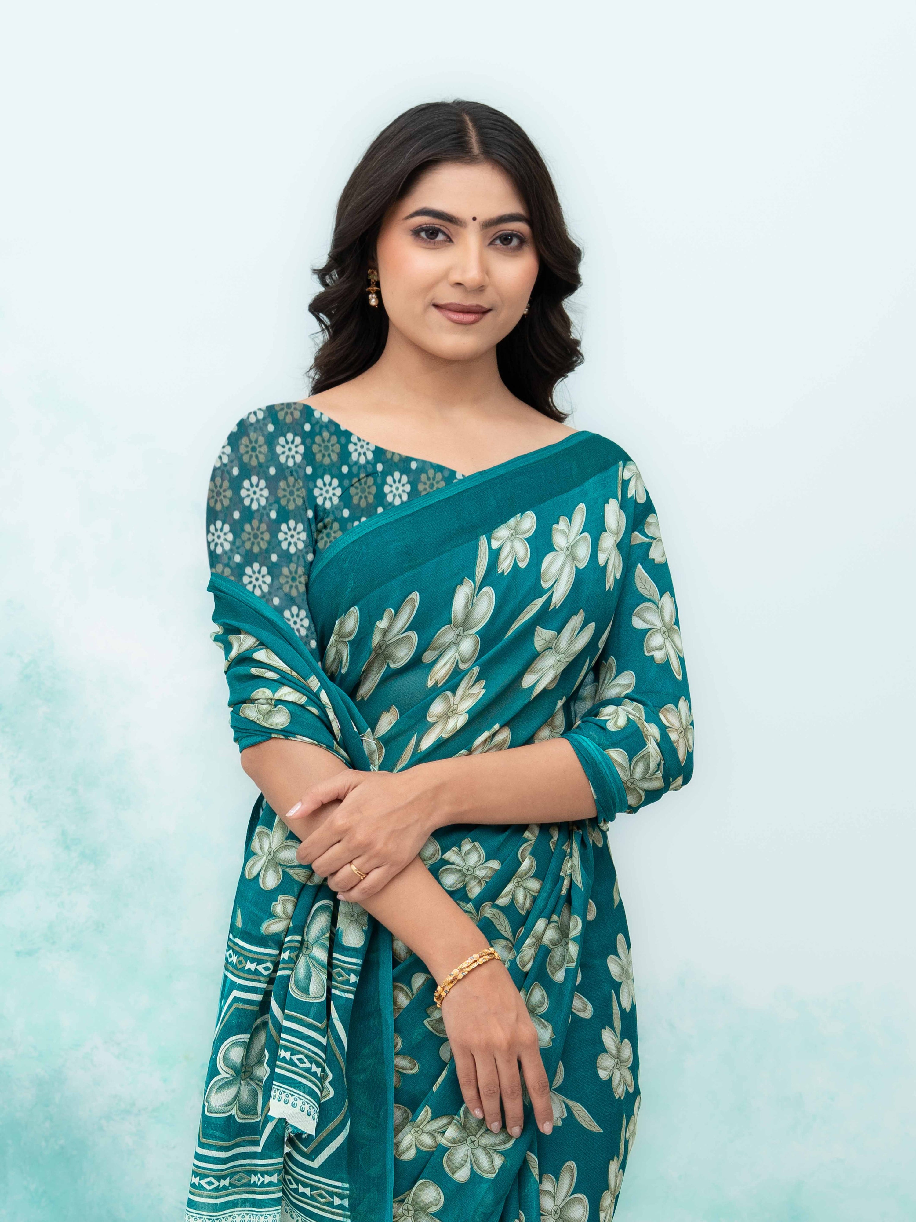 Teal Blue Georgette Saree
