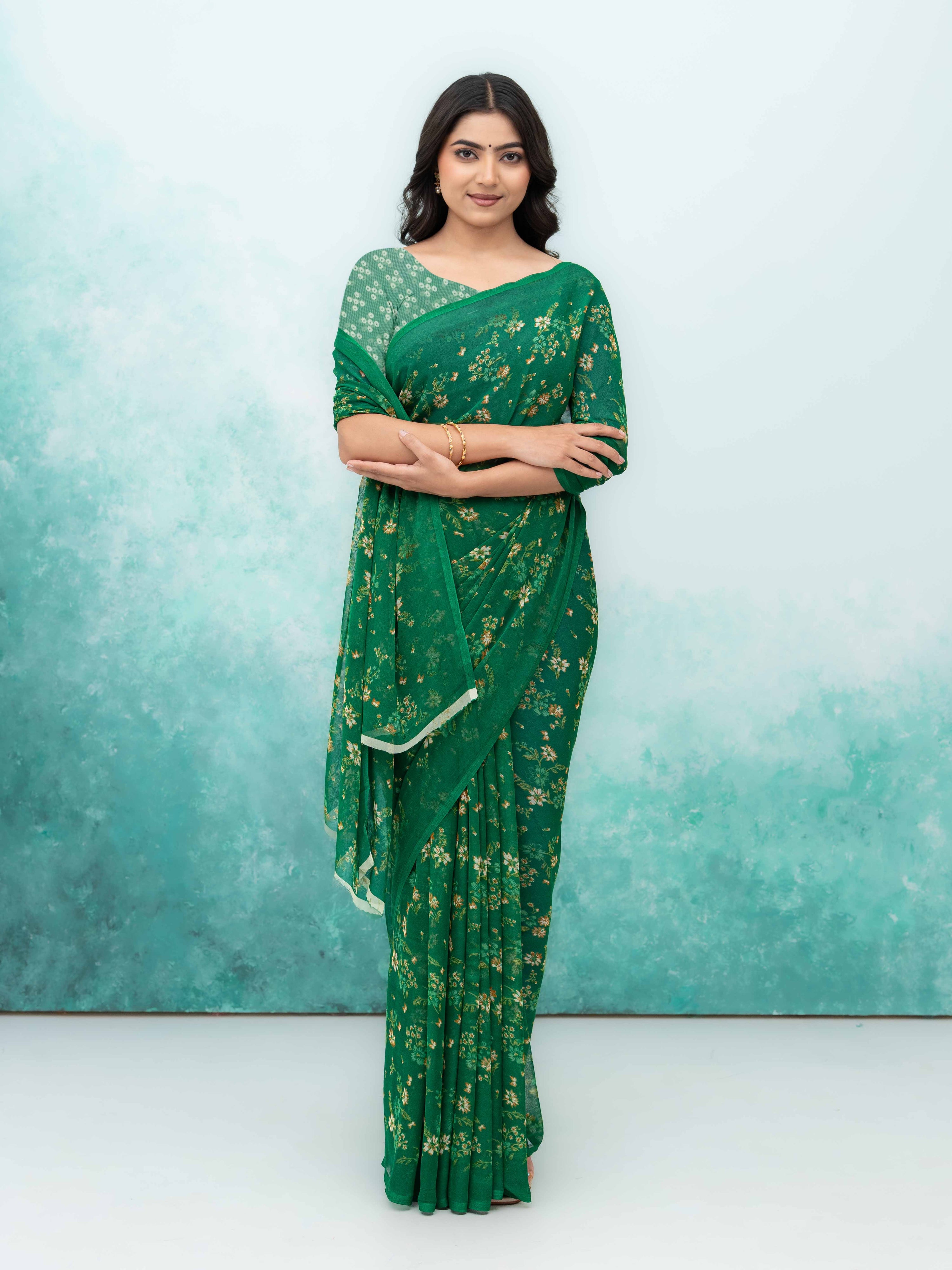 Green Chiffon Saree