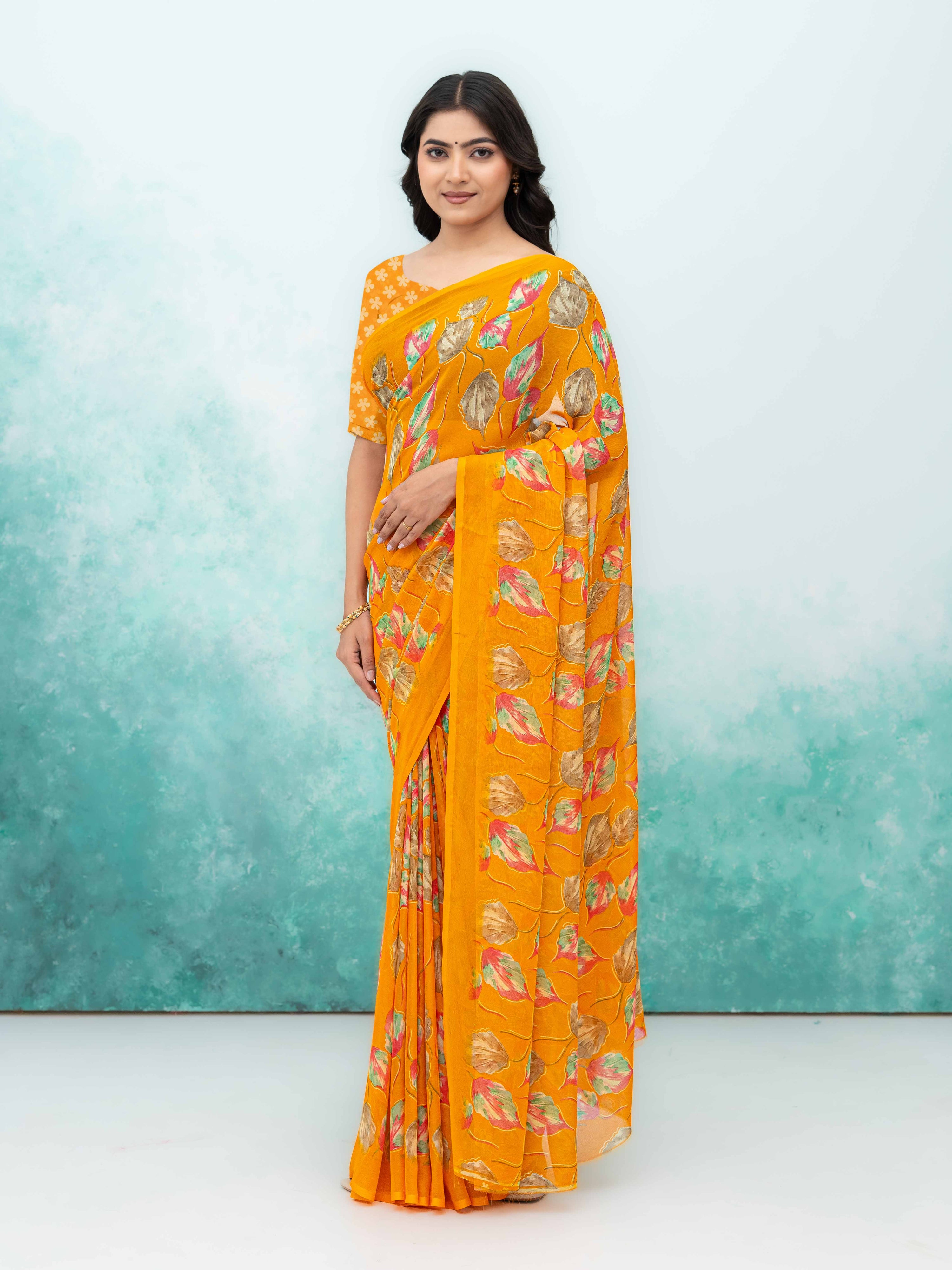 Yellow Chiffon Saree