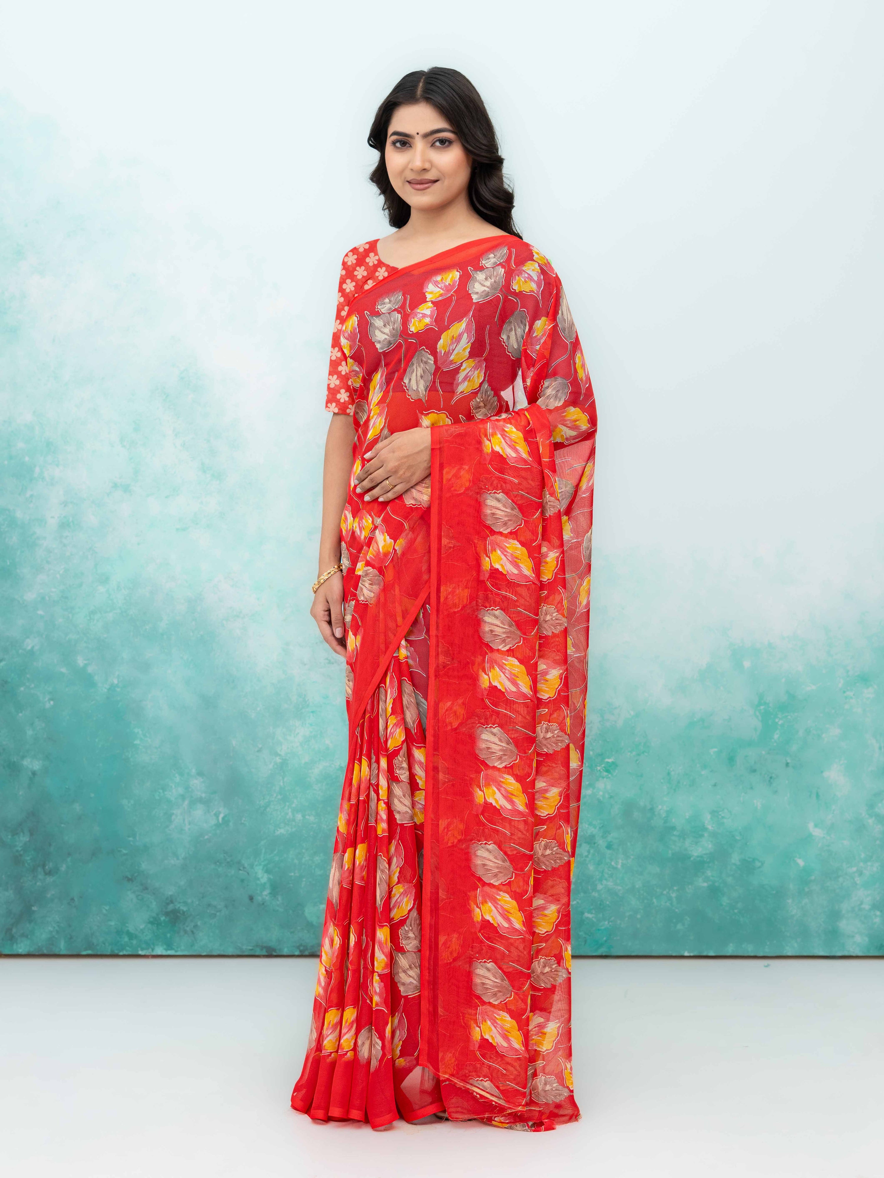 Red Chiffon Saree