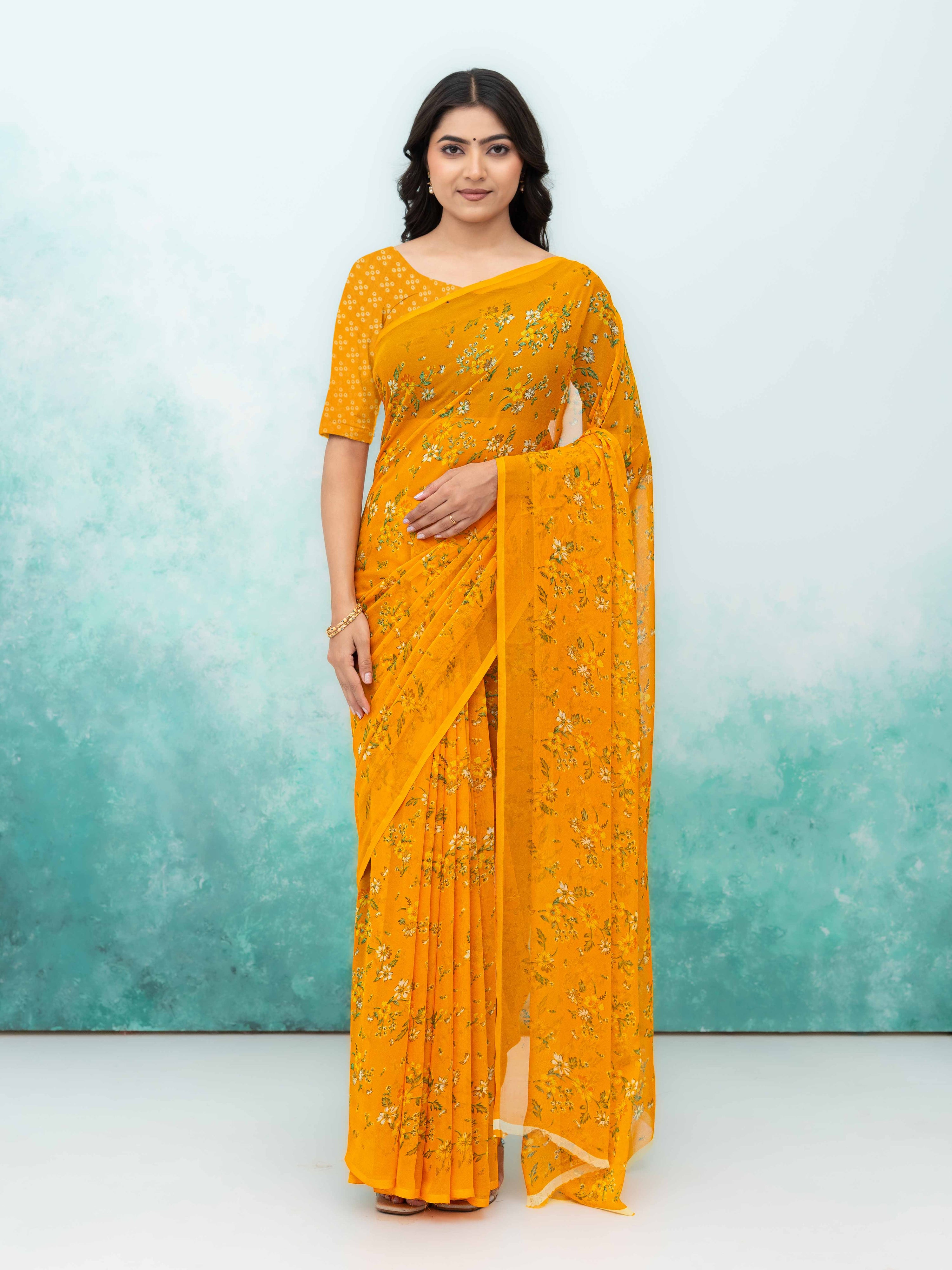 Yellow Chiffon Saree
