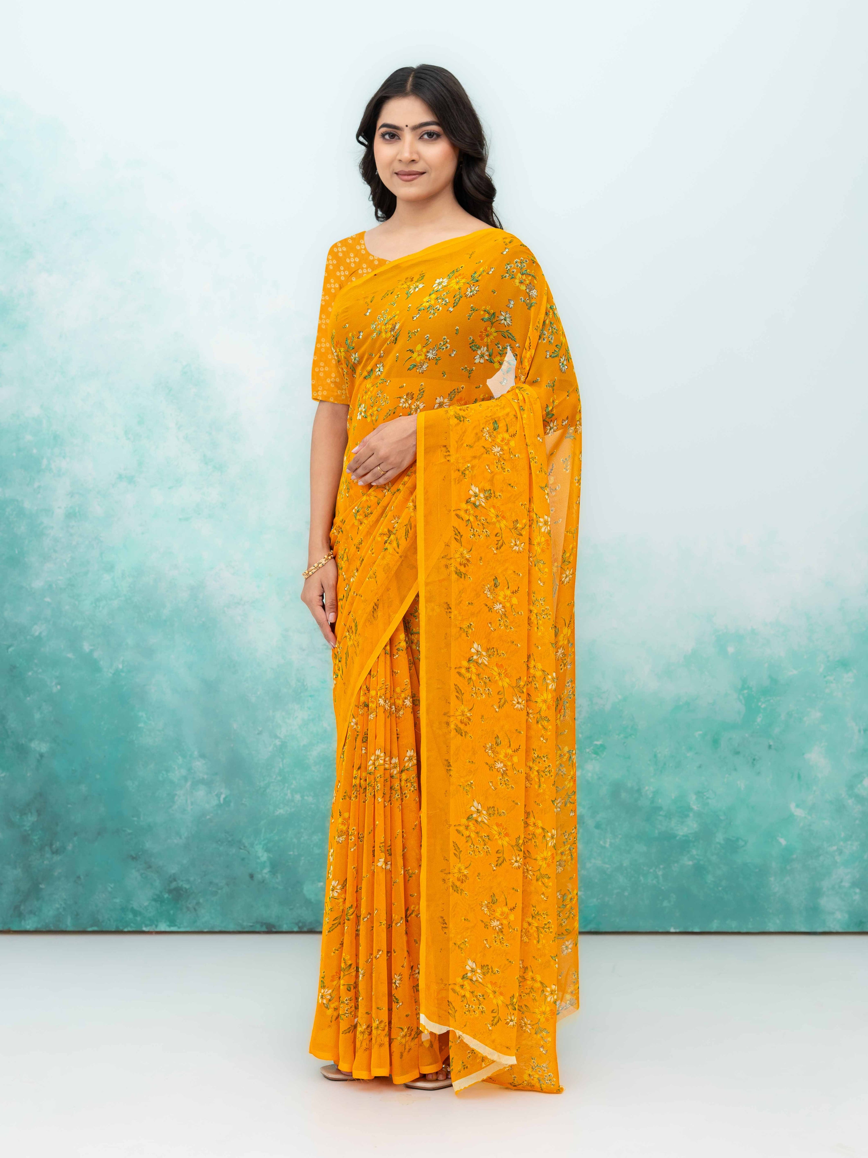 Yellow Chiffon Saree