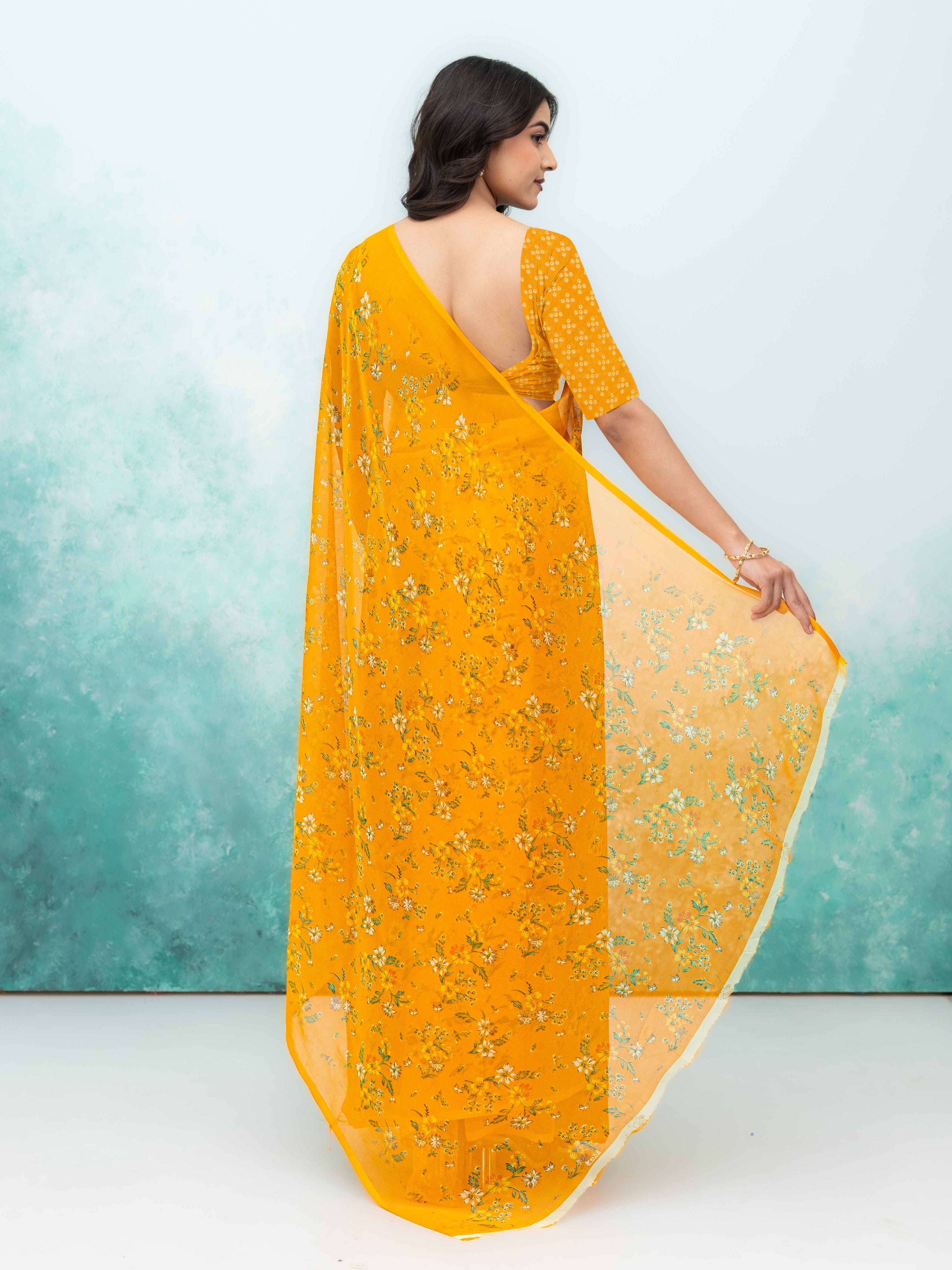 Yellow Chiffon Saree