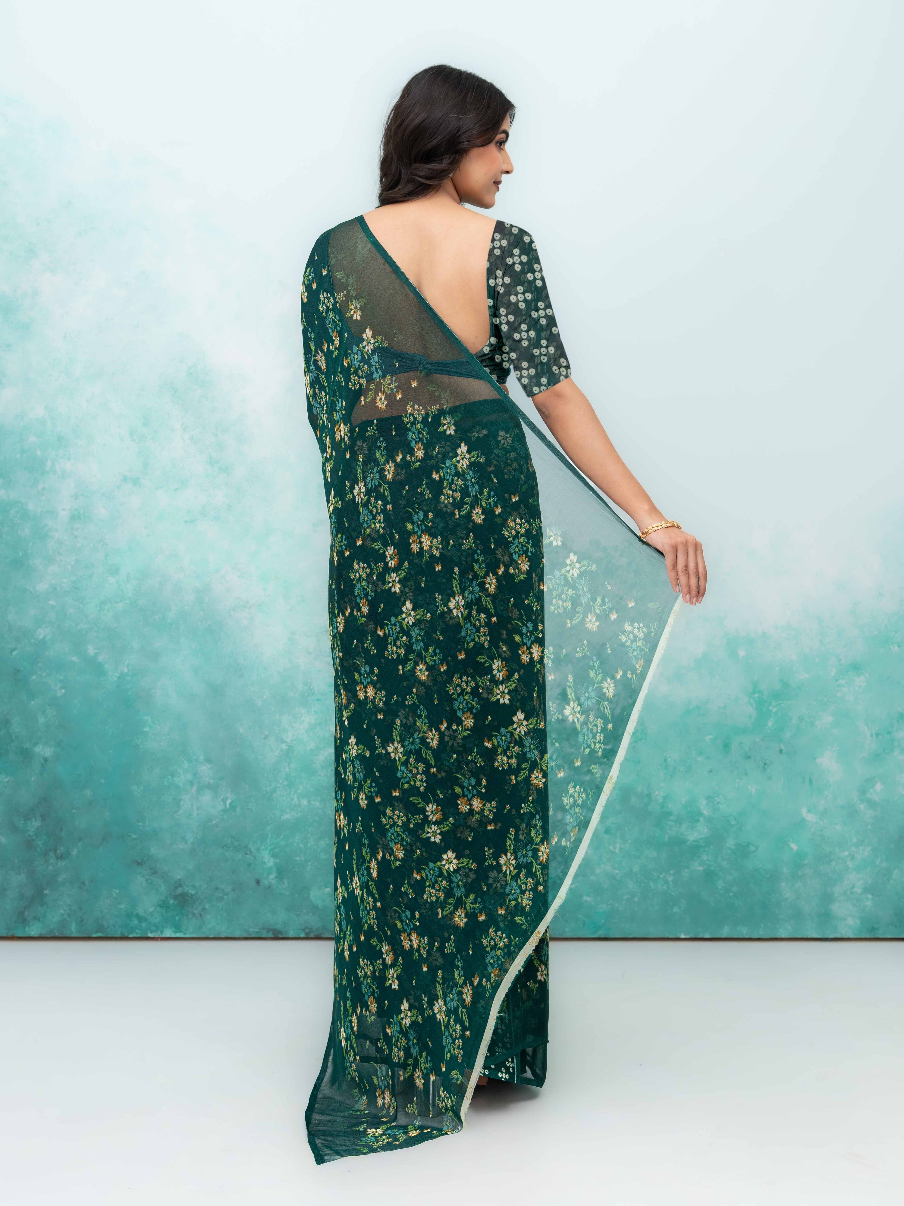 Dark Green Chiffon Saree