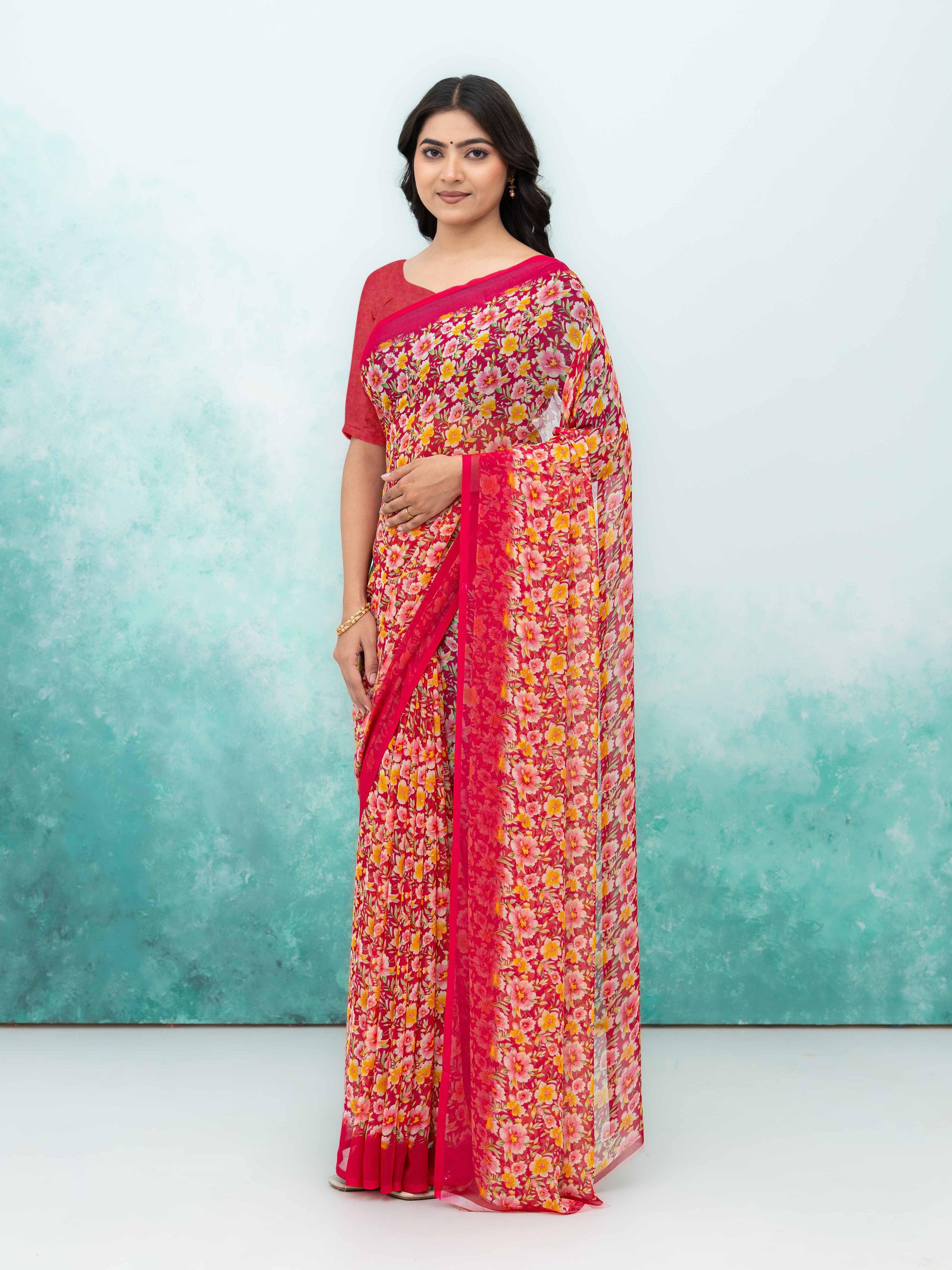 Maroon Georgette Saree