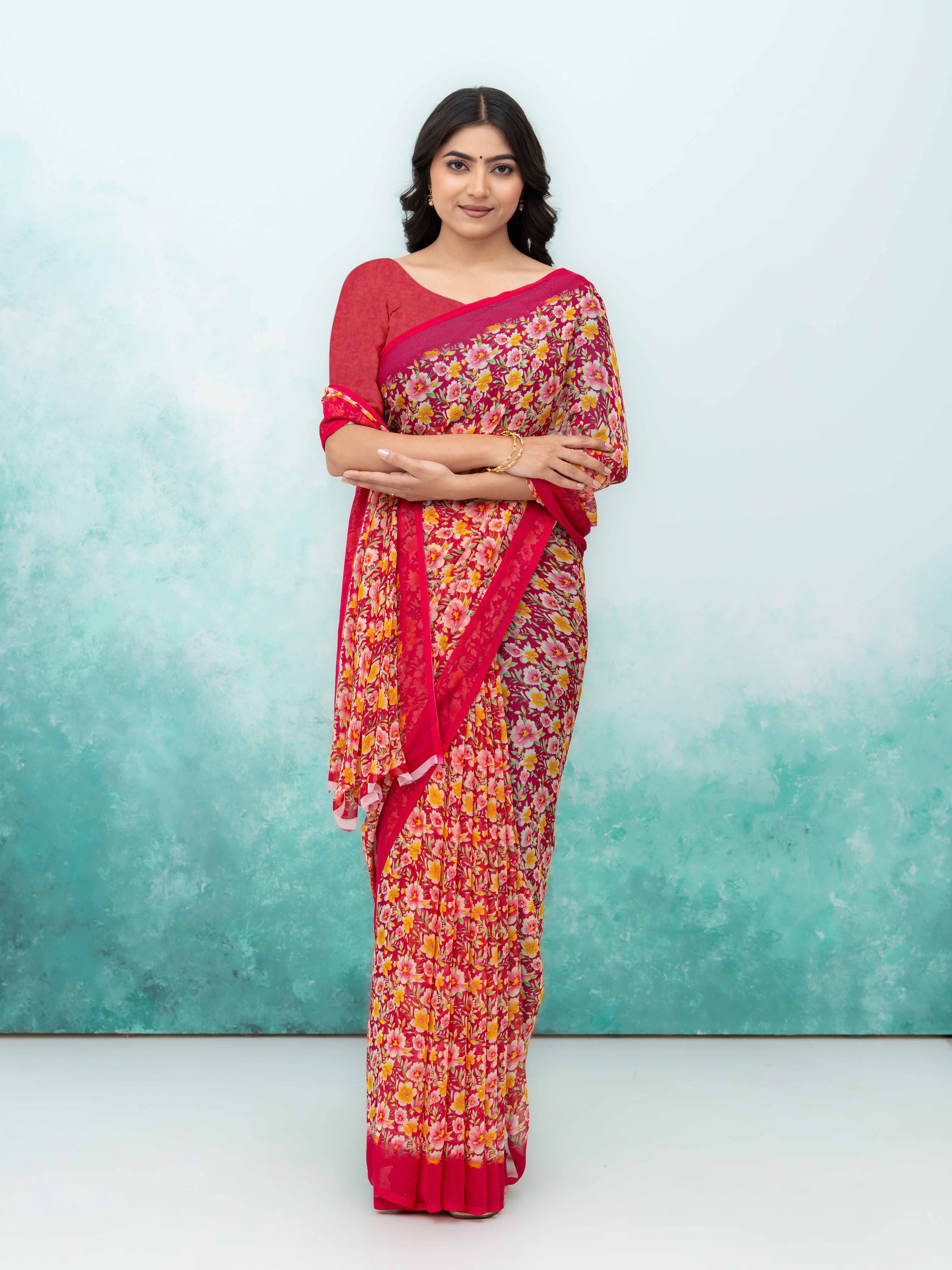 Maroon Georgette Saree