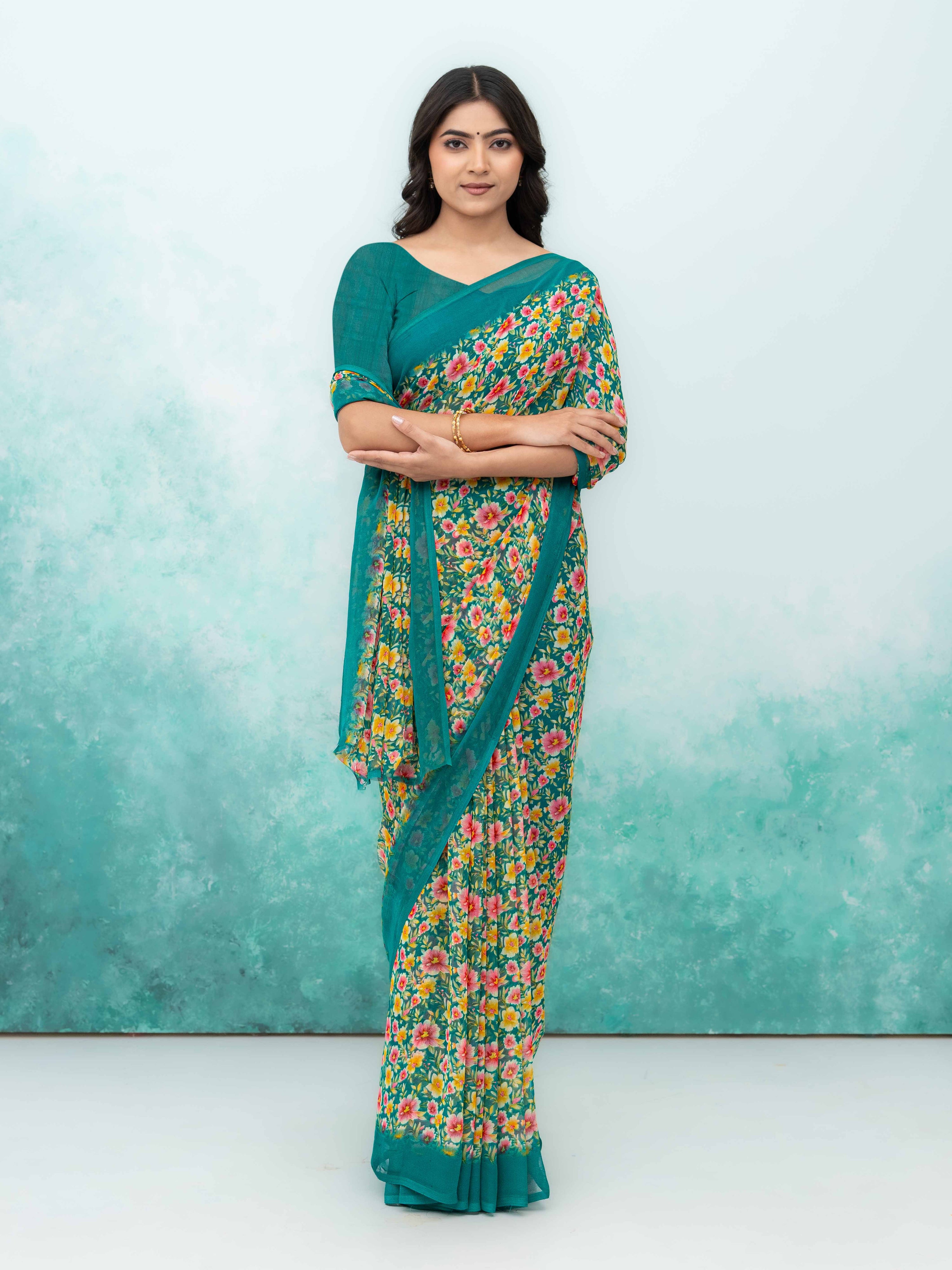 Teal Blue Georgette Saree