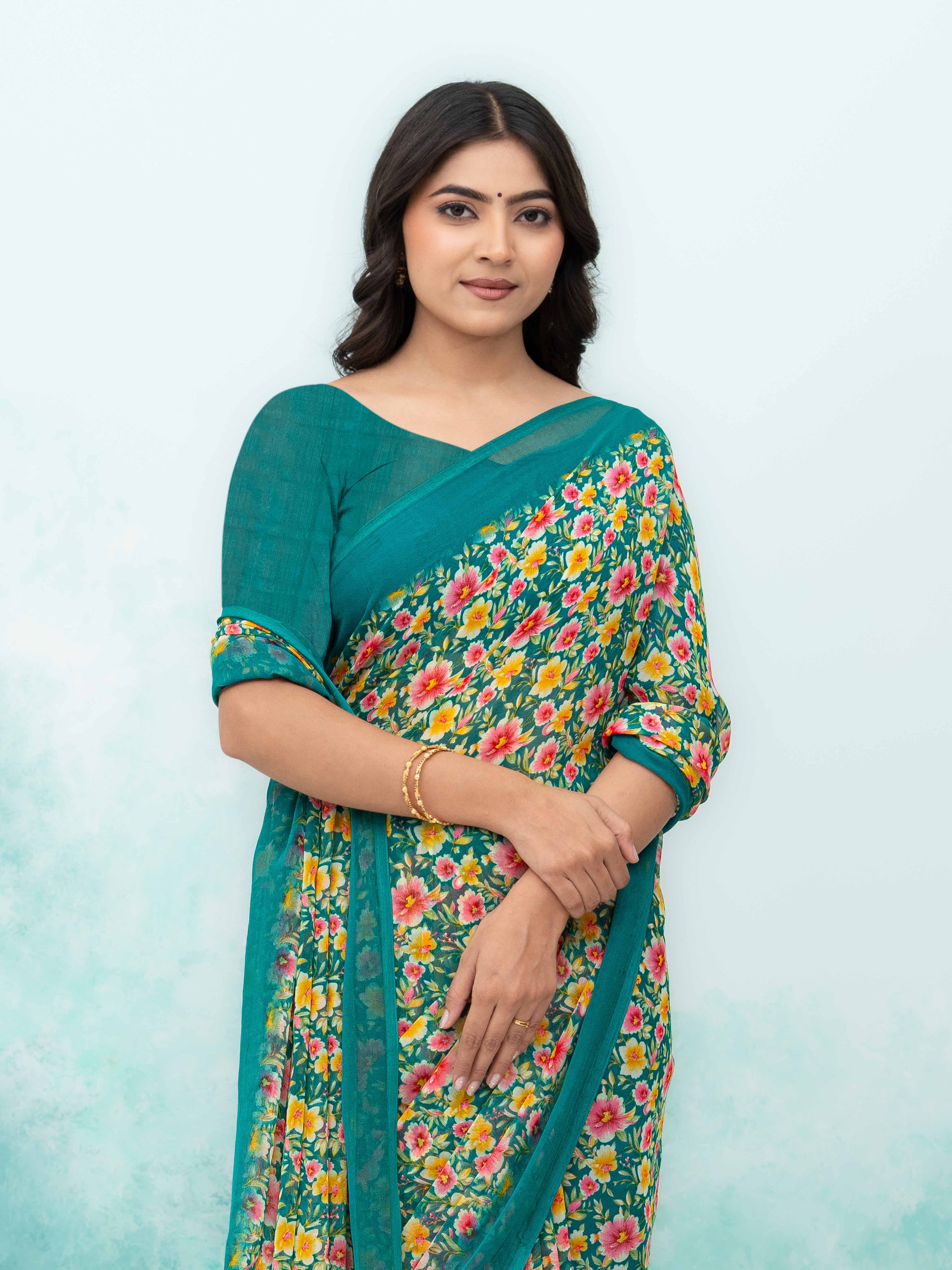 Teal Blue Georgette Saree