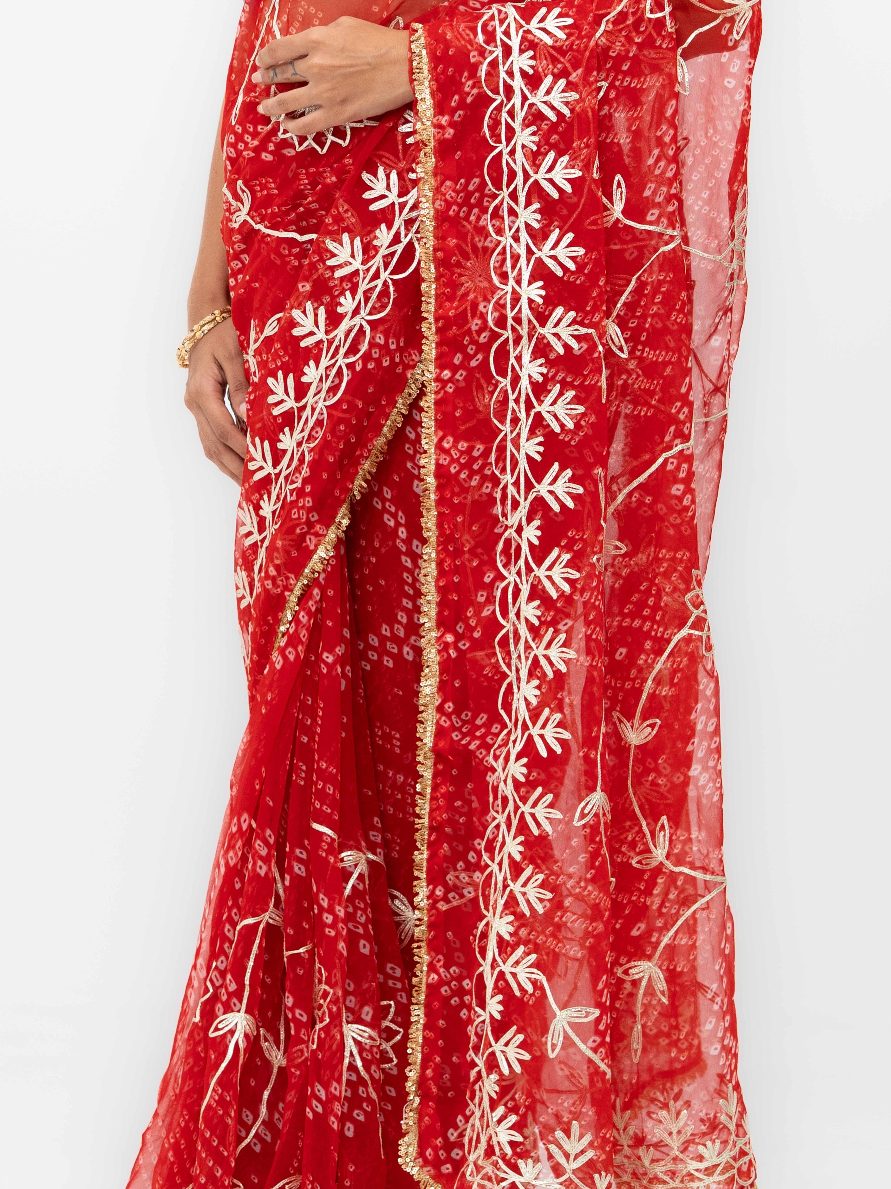 Red Pure Georgette Gotta Bandhej Saree