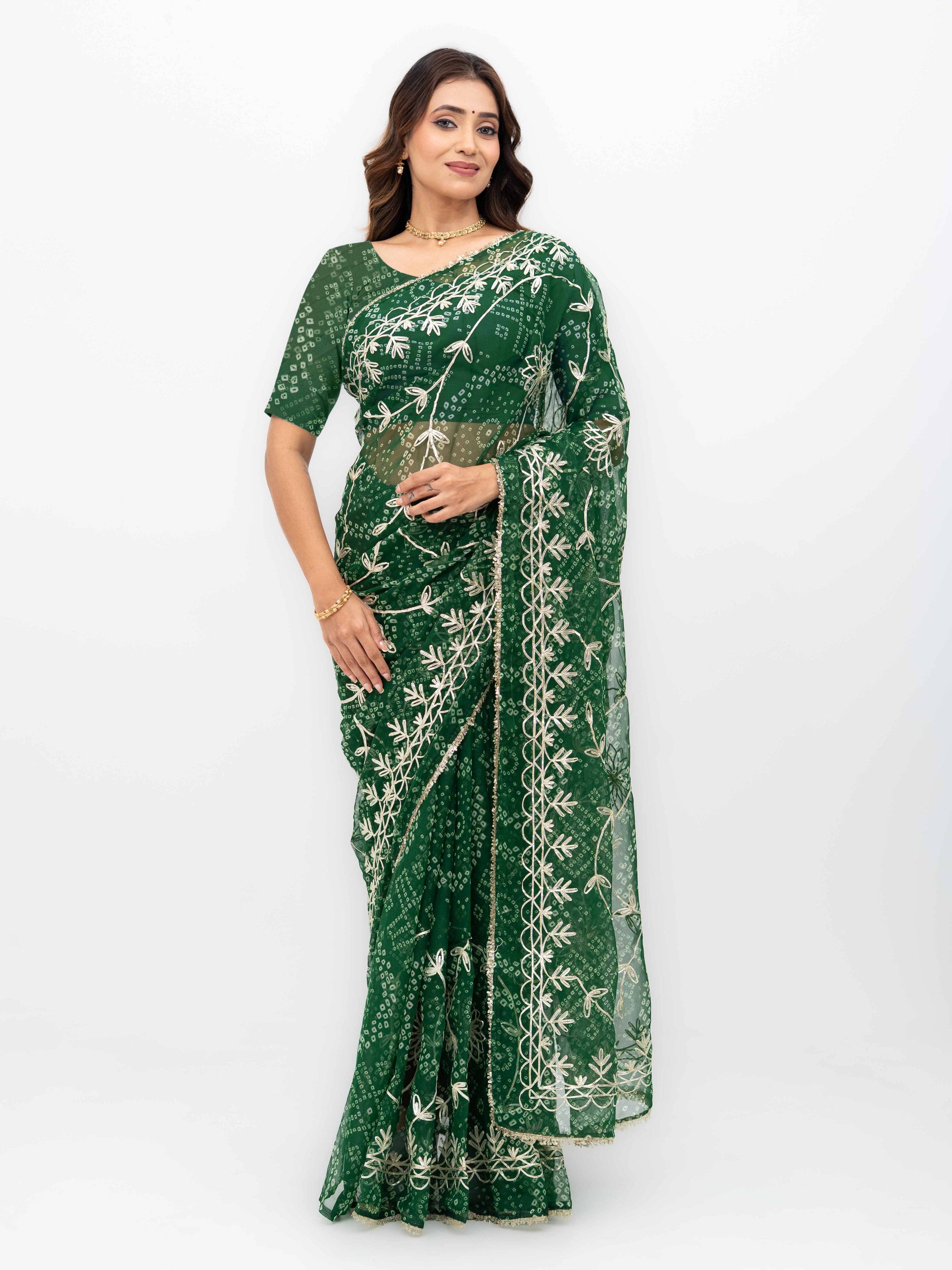 Green Pure Georgette Gotta Bandhej Saree