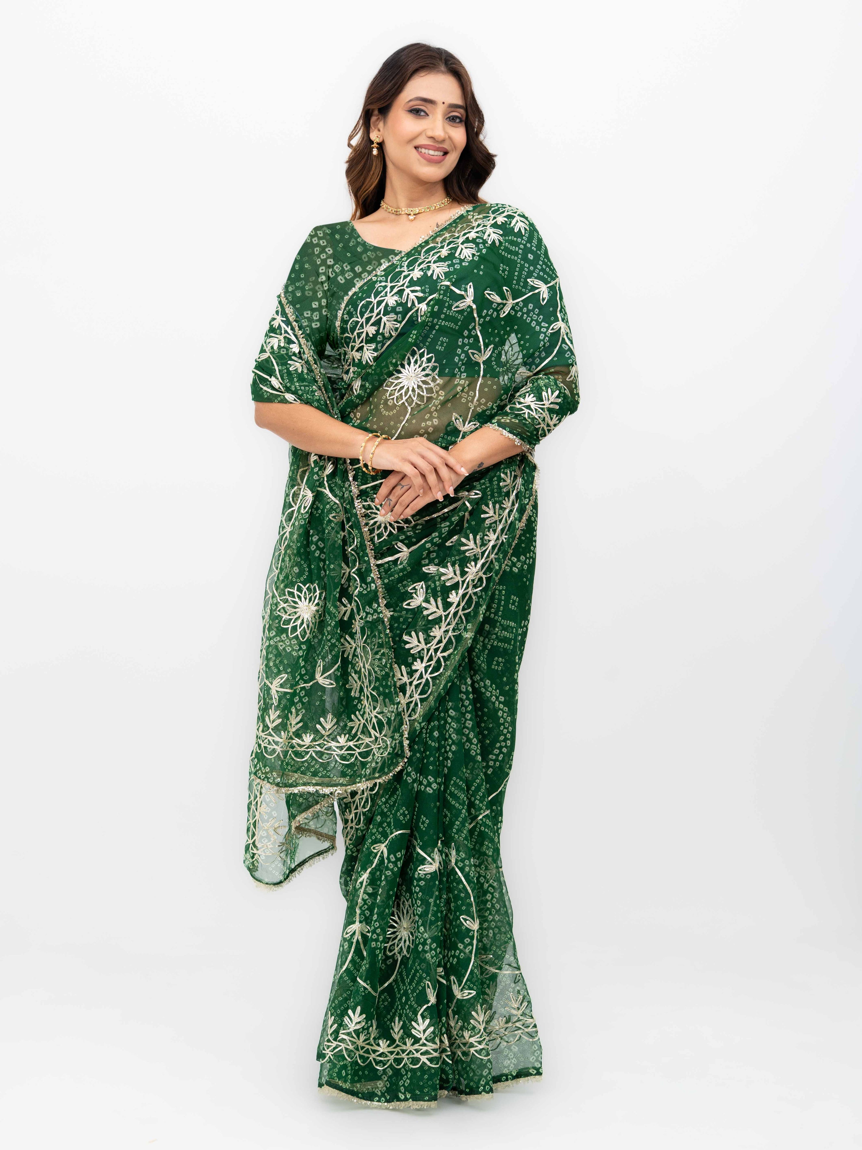 Green Pure Georgette Gotta Bandhej Saree