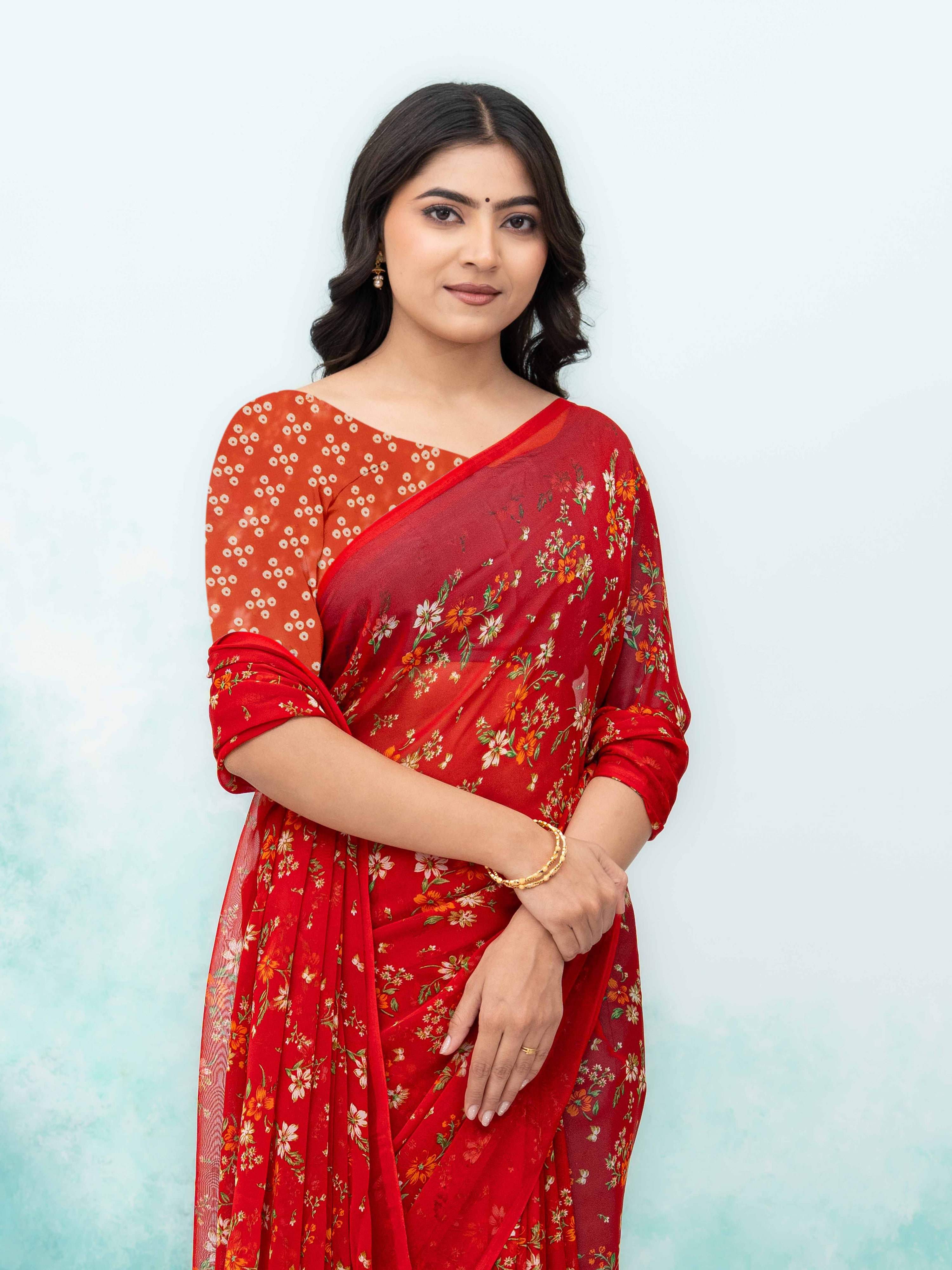 Red Chiffon Saree