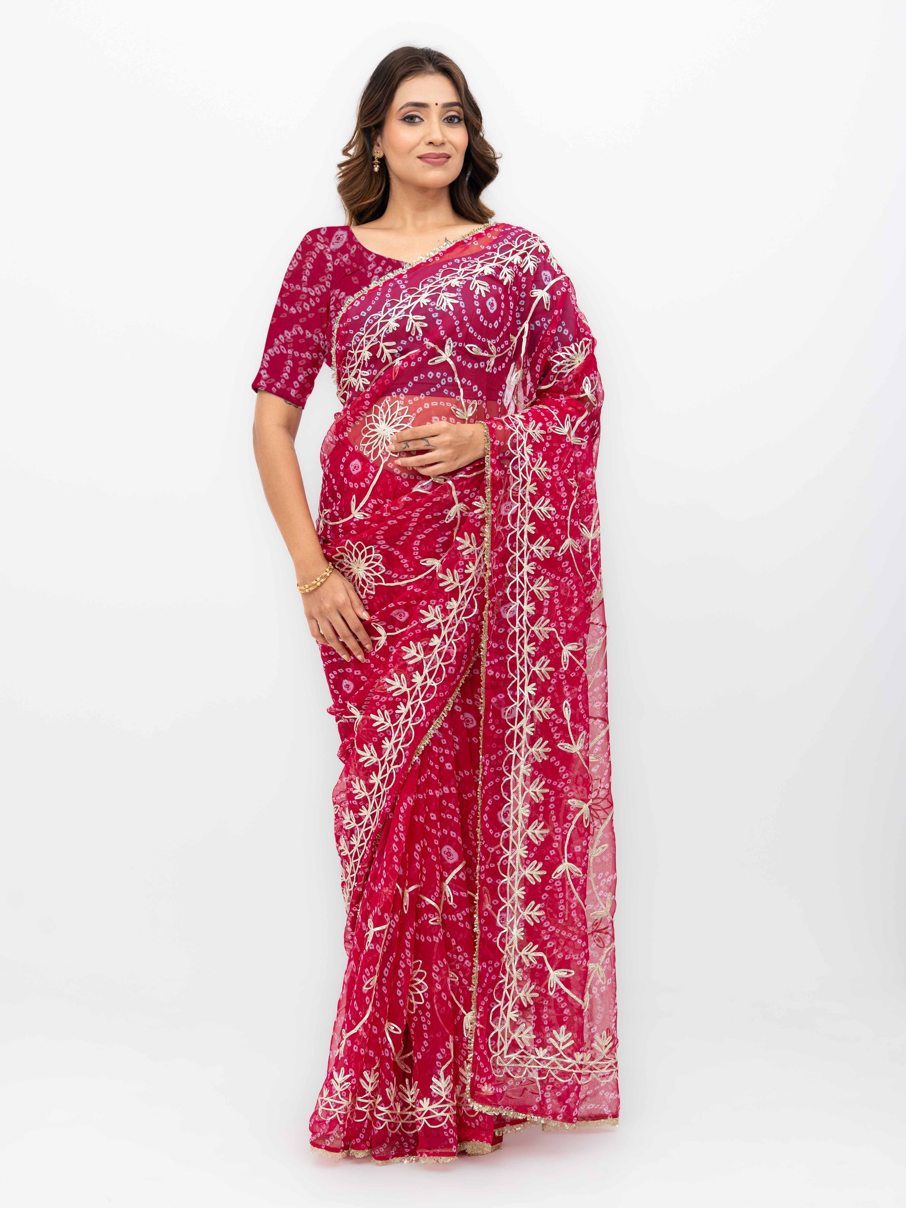 Pink Pure Georgette Gotta Bandhej Saree