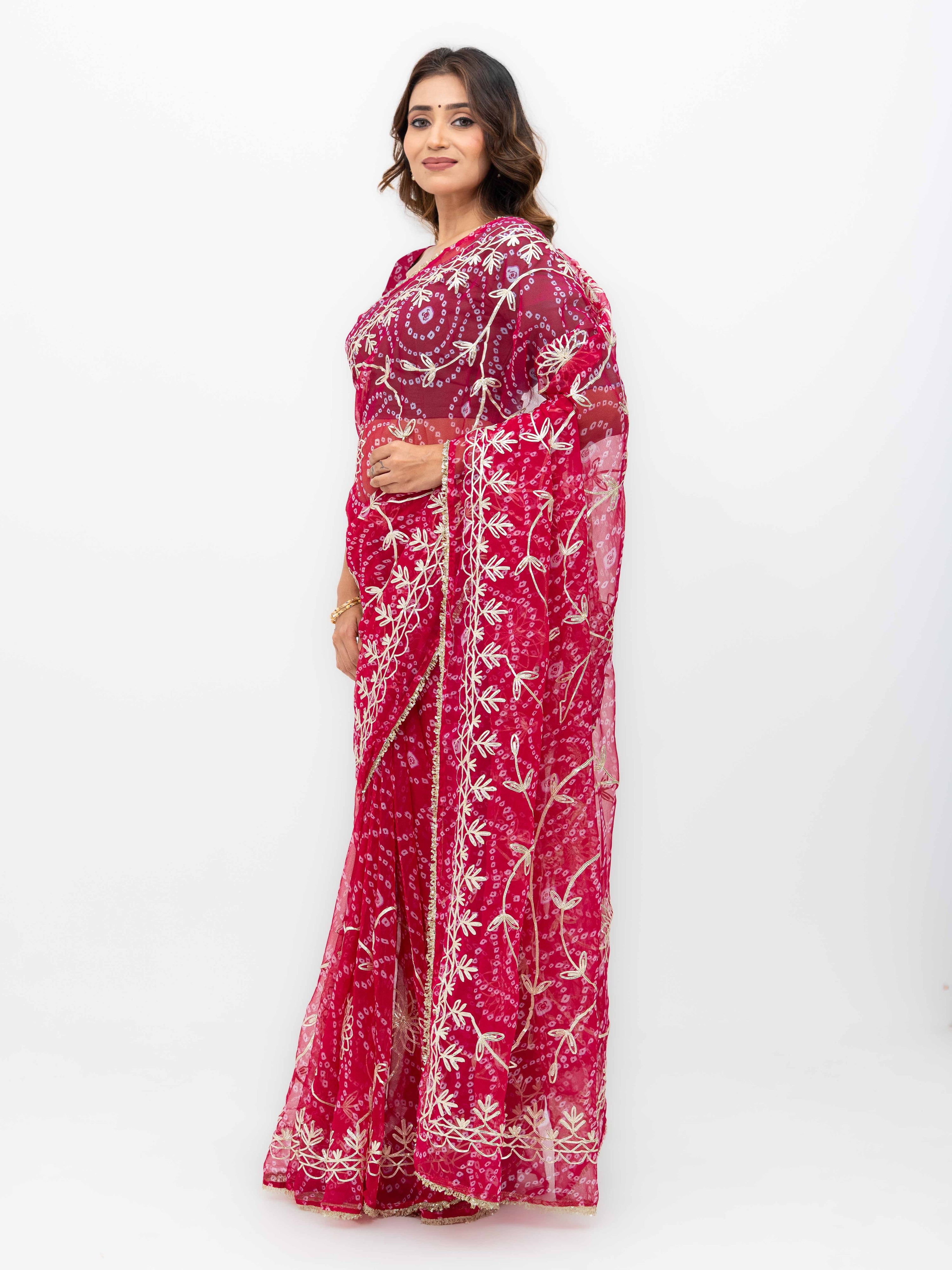 Pink Pure Georgette Gotta Bandhej Saree