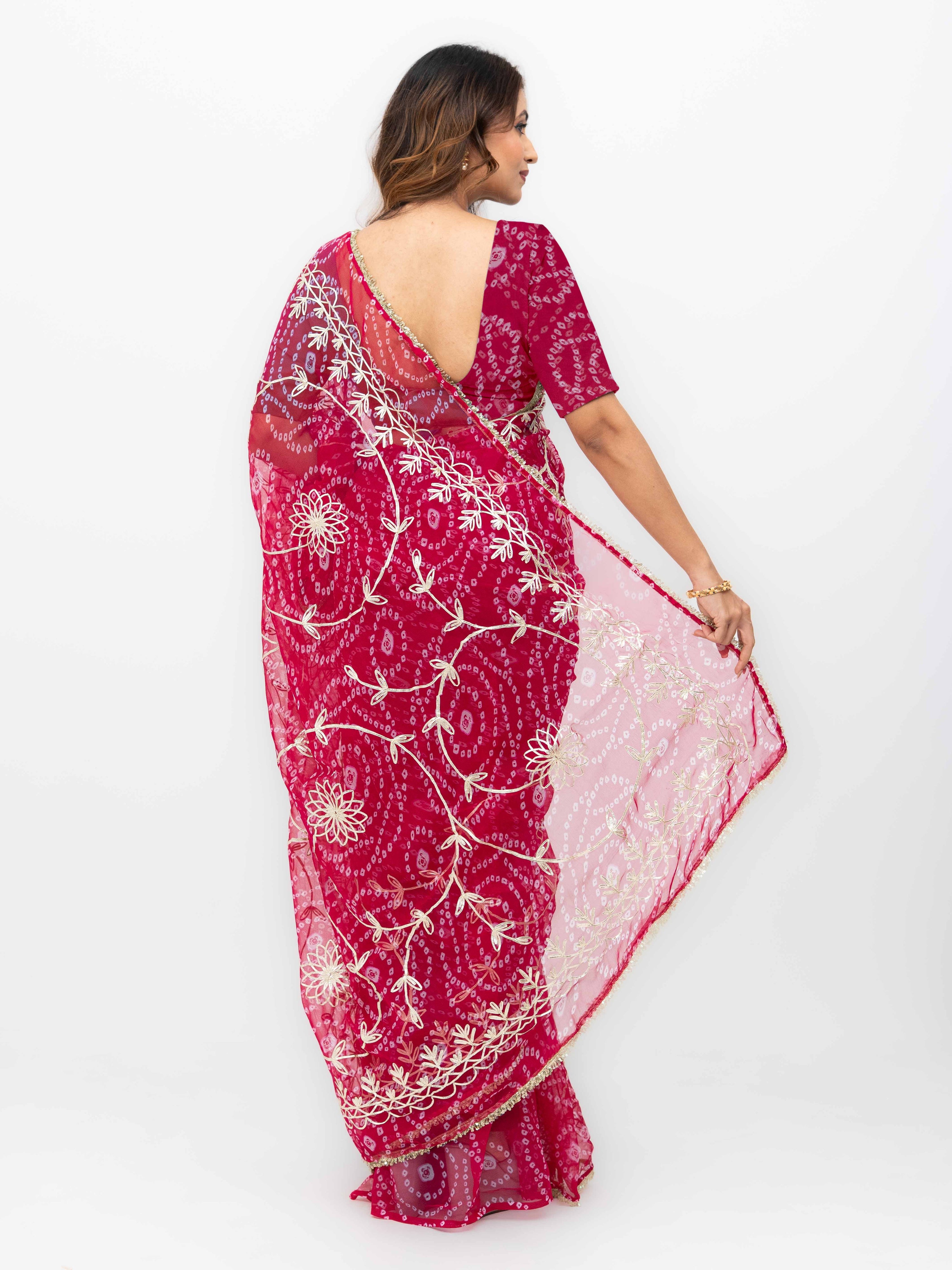 Pink Pure Georgette Gotta Bandhej Saree