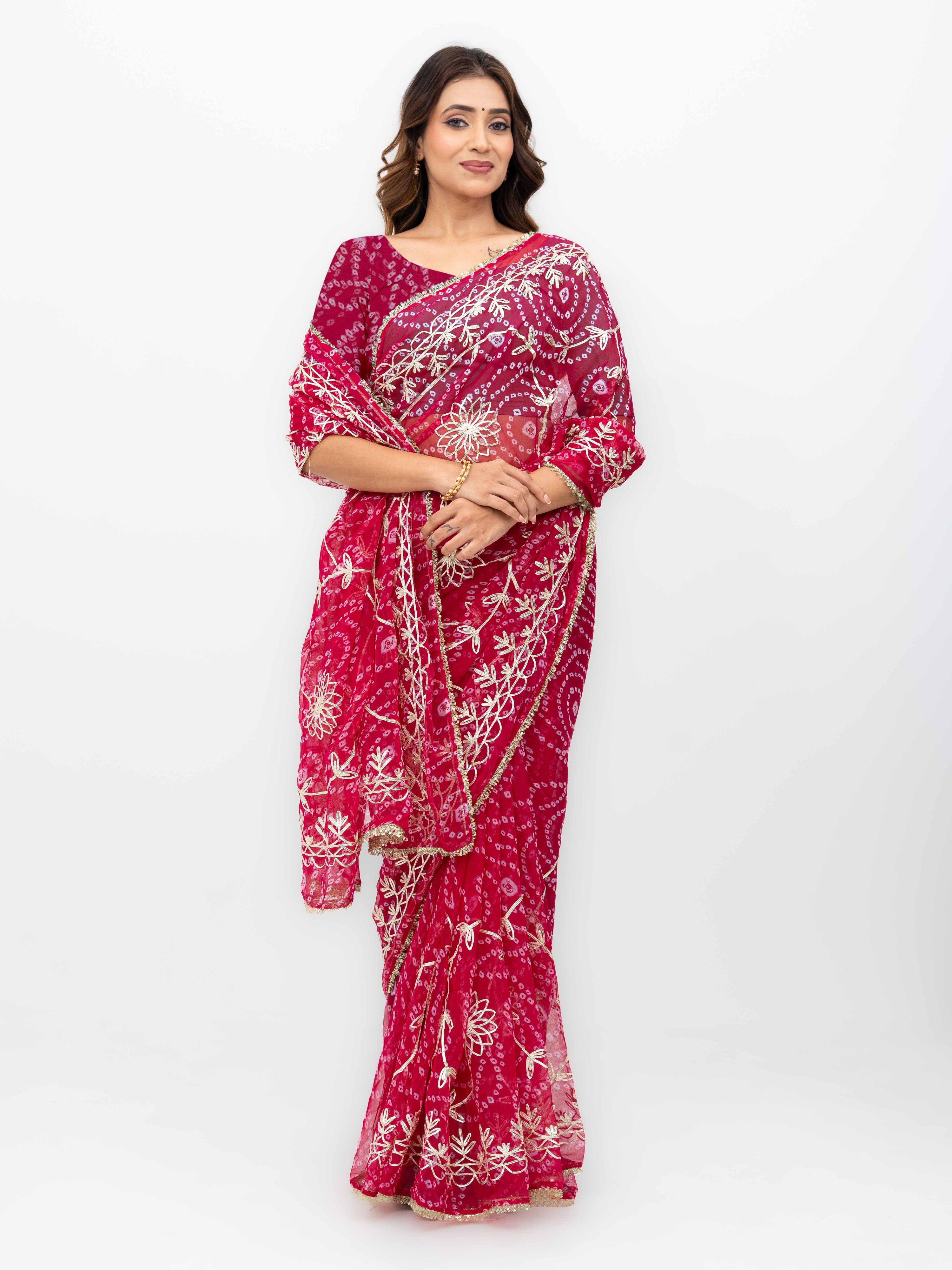 Pink Pure Georgette Gotta Bandhej Saree