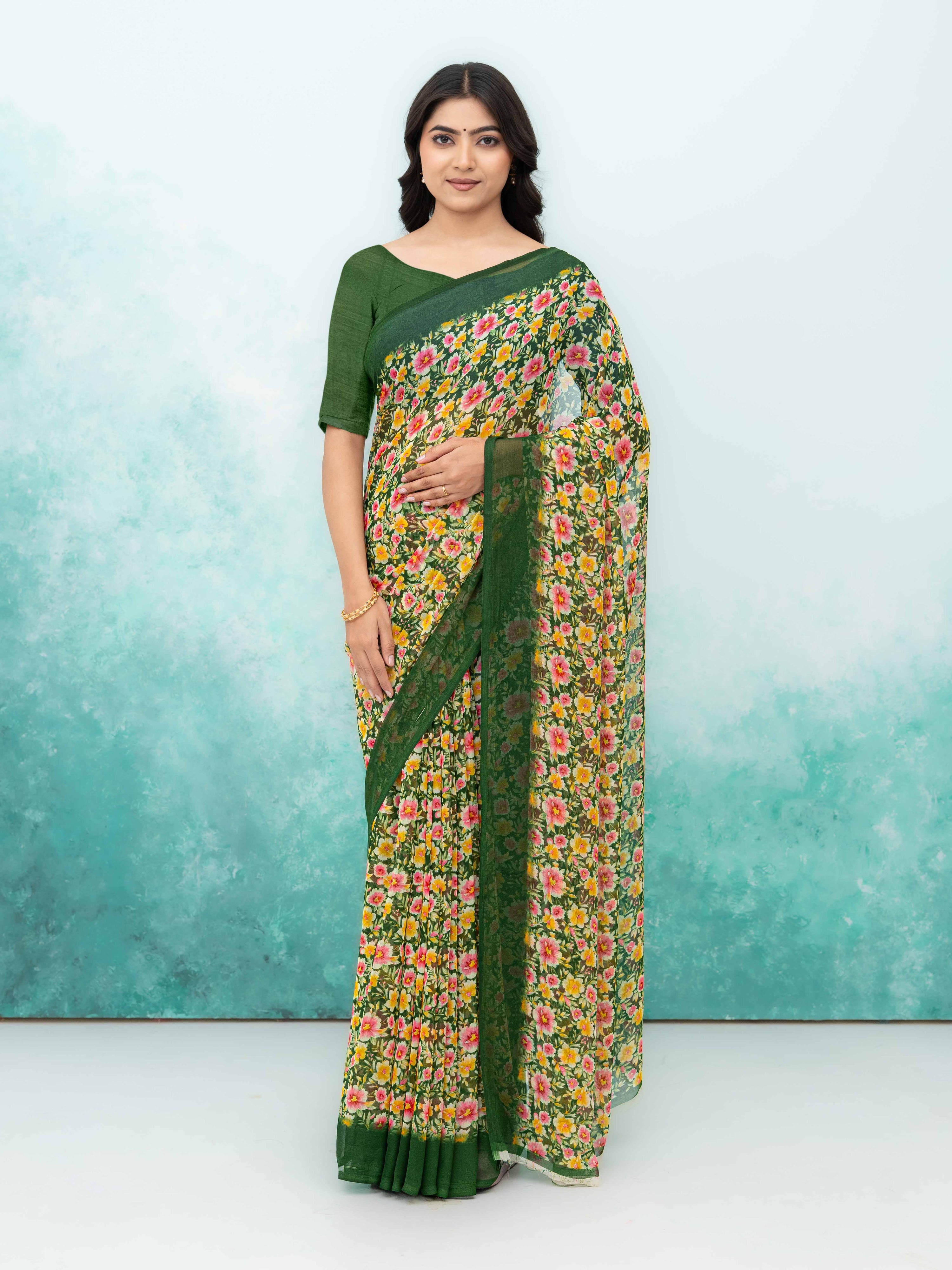 Olive Green Georgette Saree