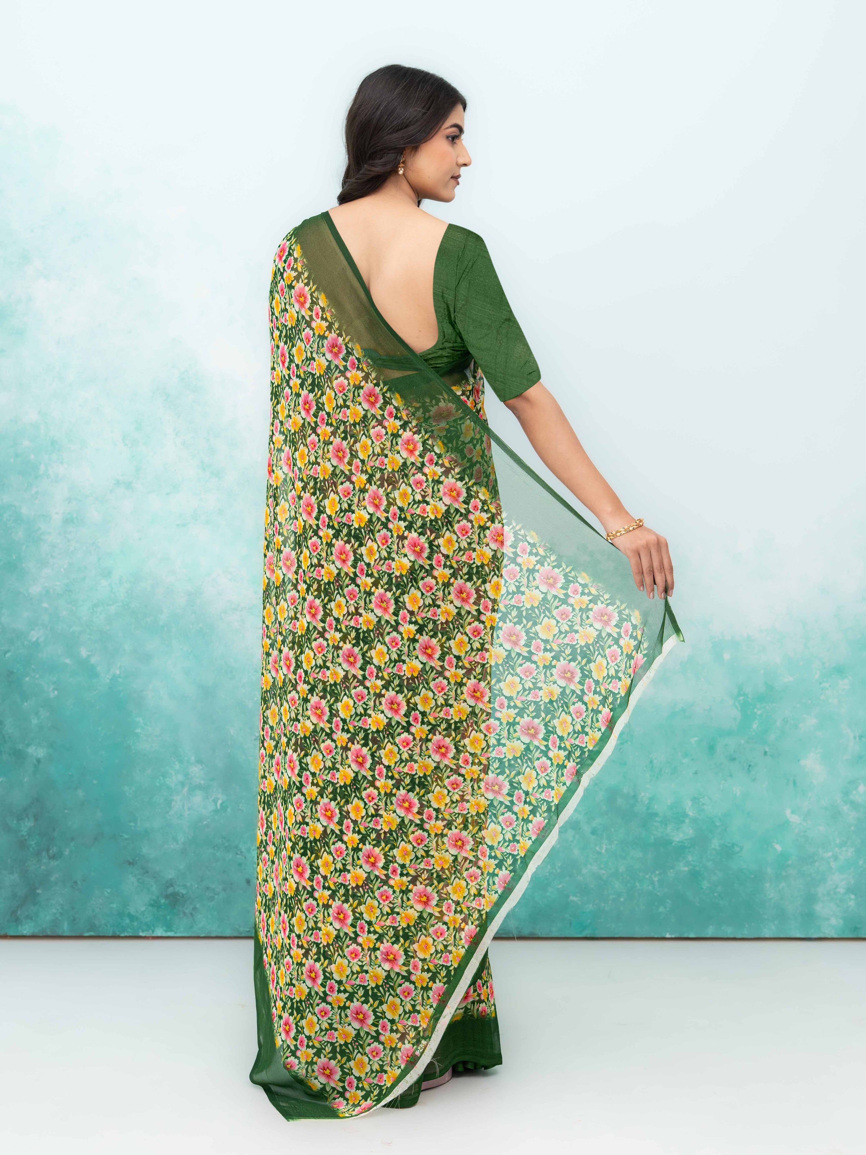 Olive Green Georgette Saree