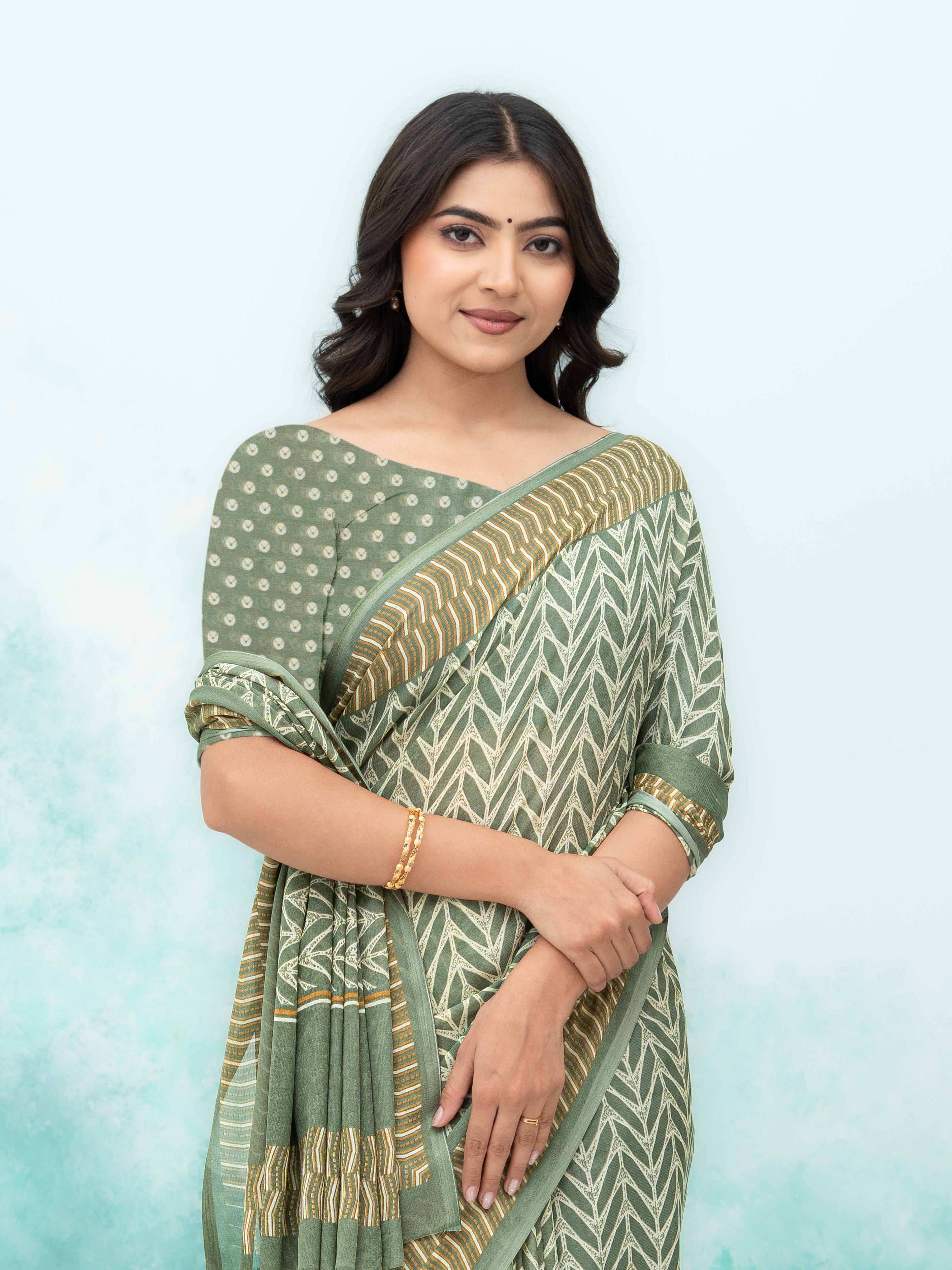 Olive Green Chiffon Saree