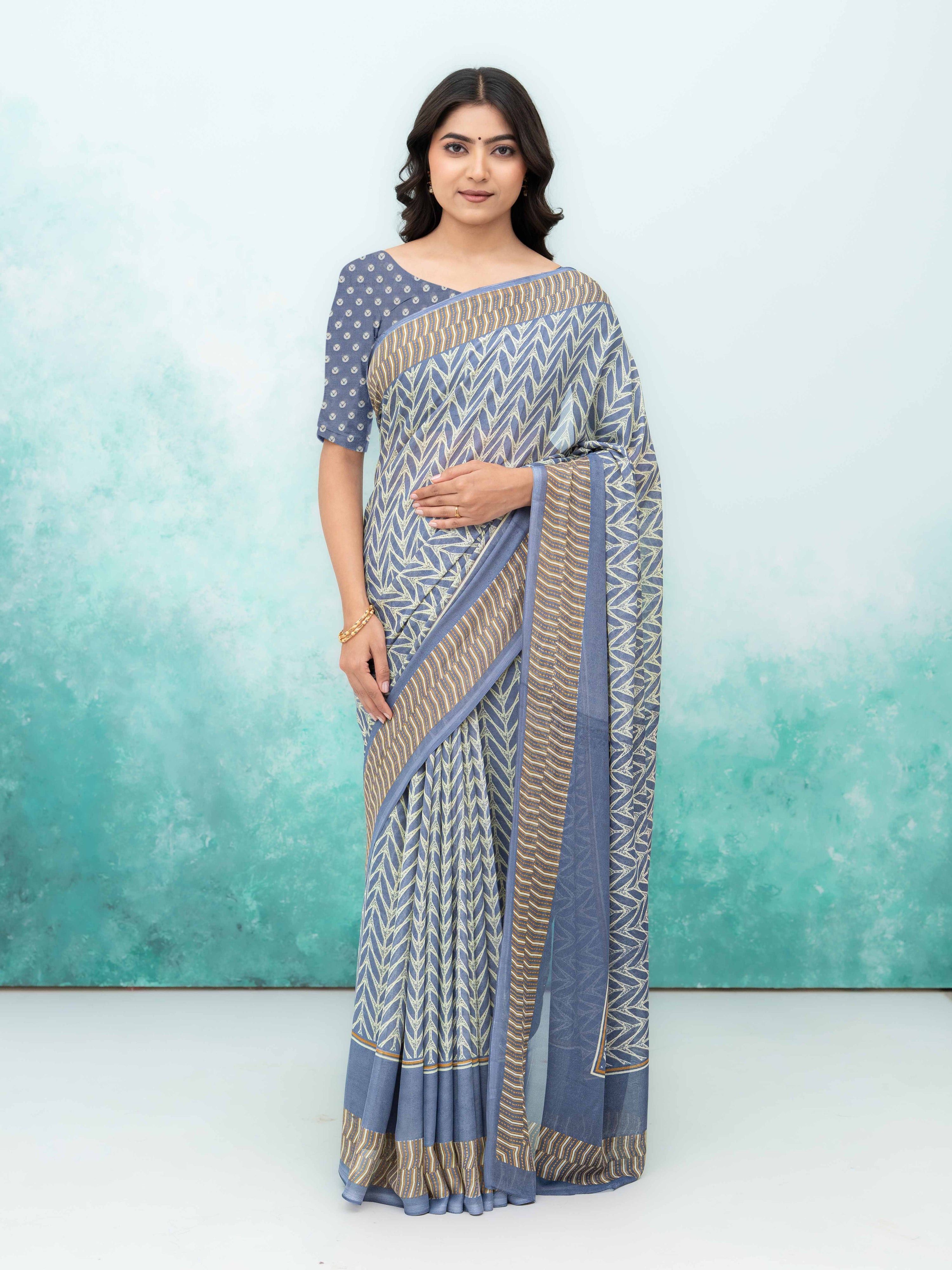 Blue Chiffon Saree
