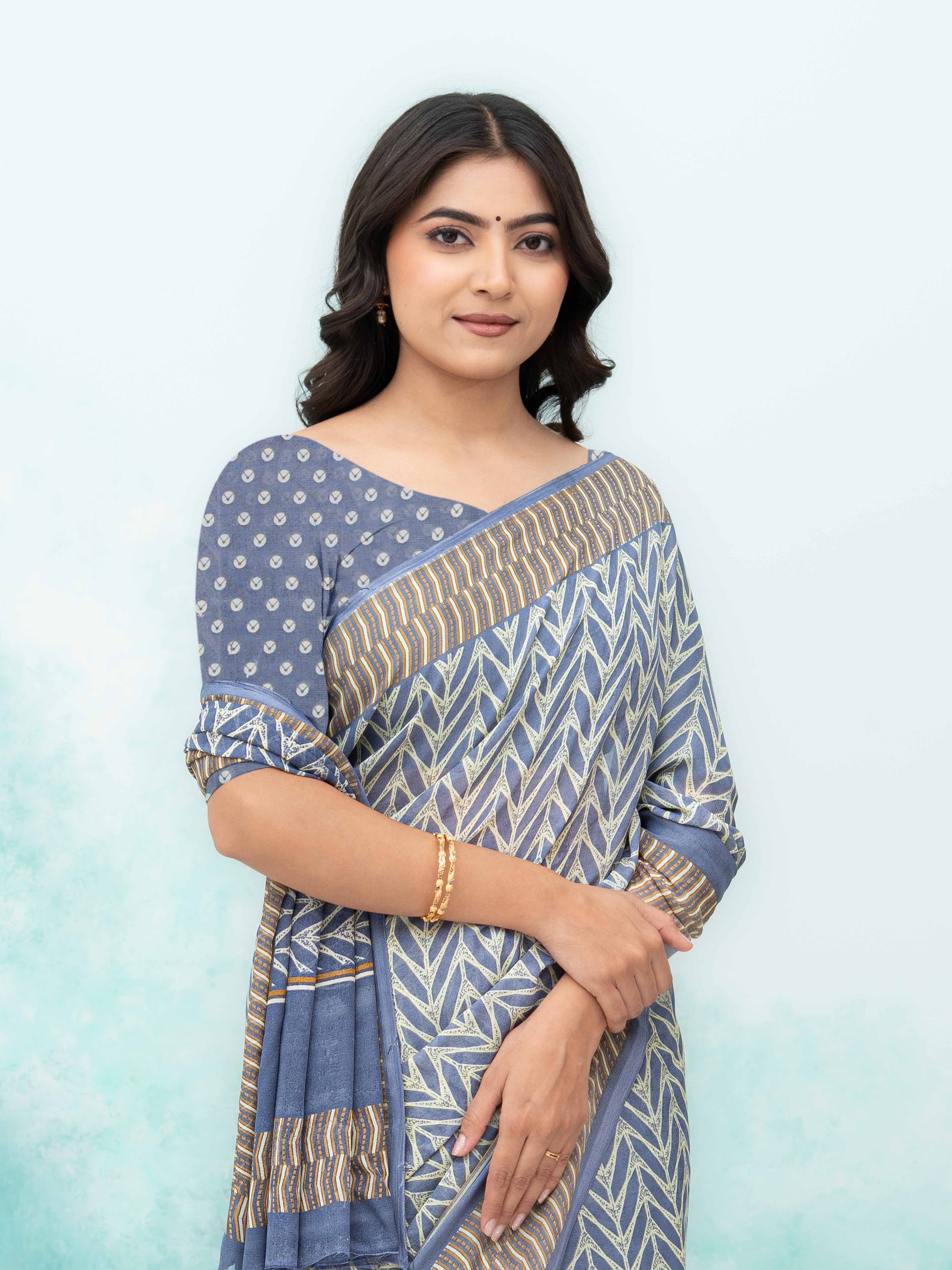 Blue Chiffon Saree