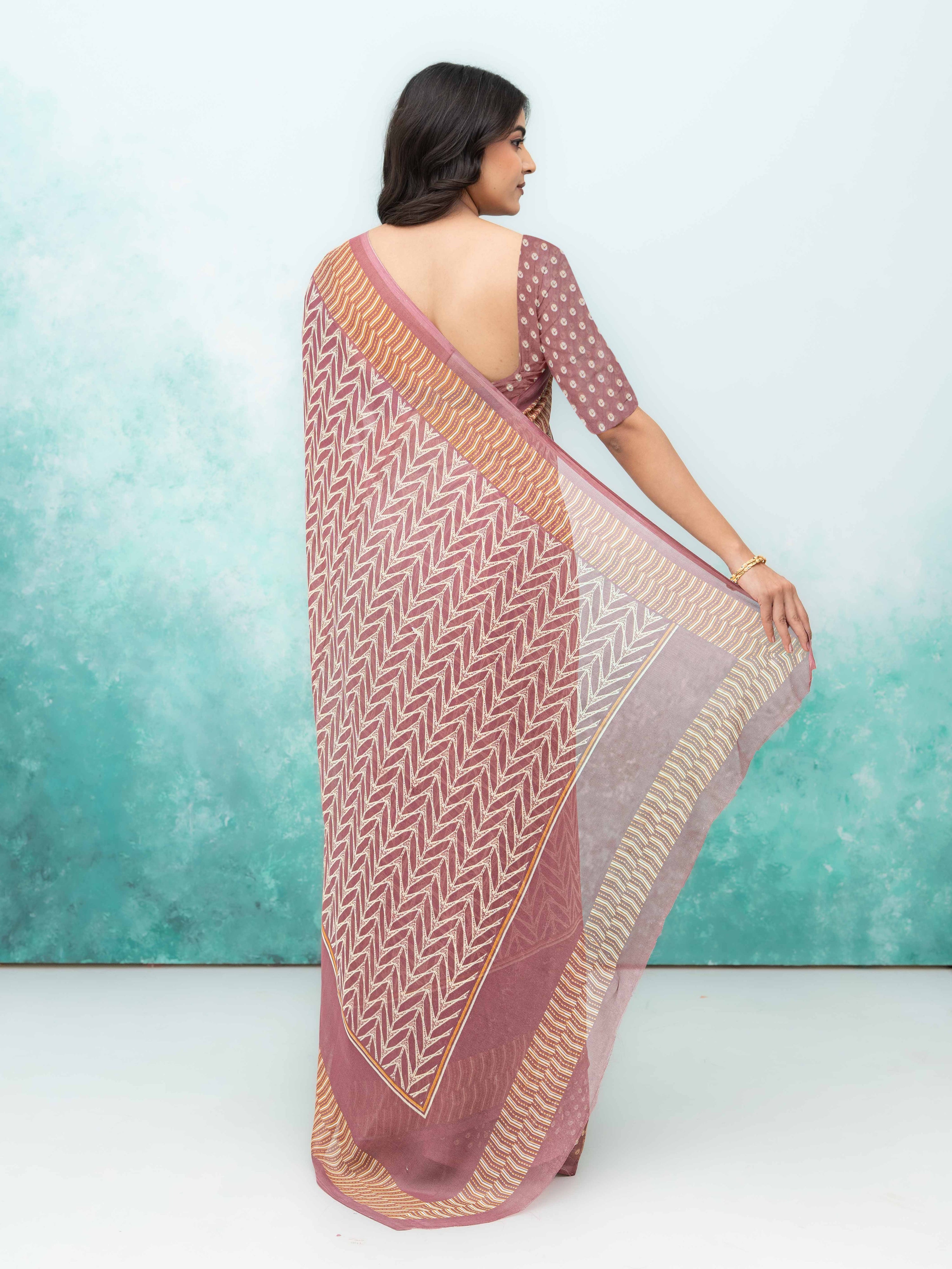 Rose Pink Chiffon Saree