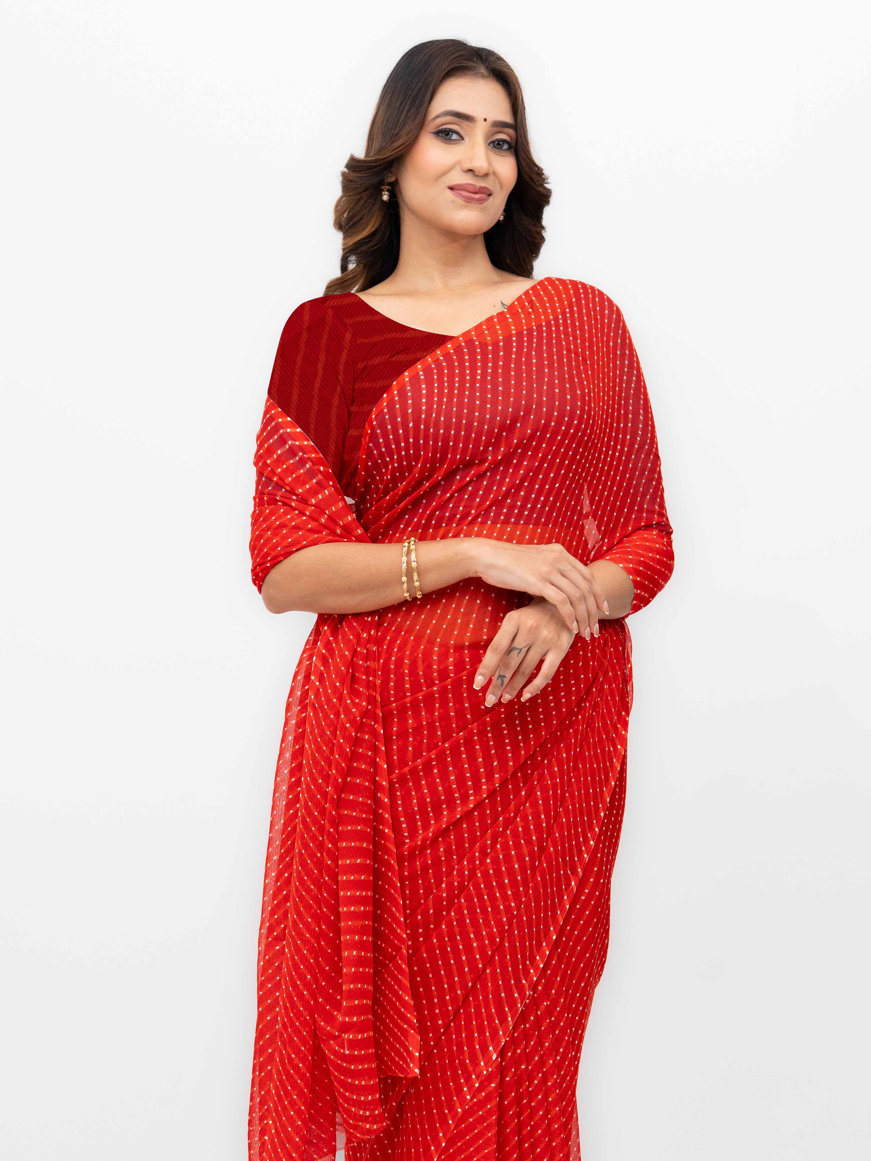 Red Chiffon Saree